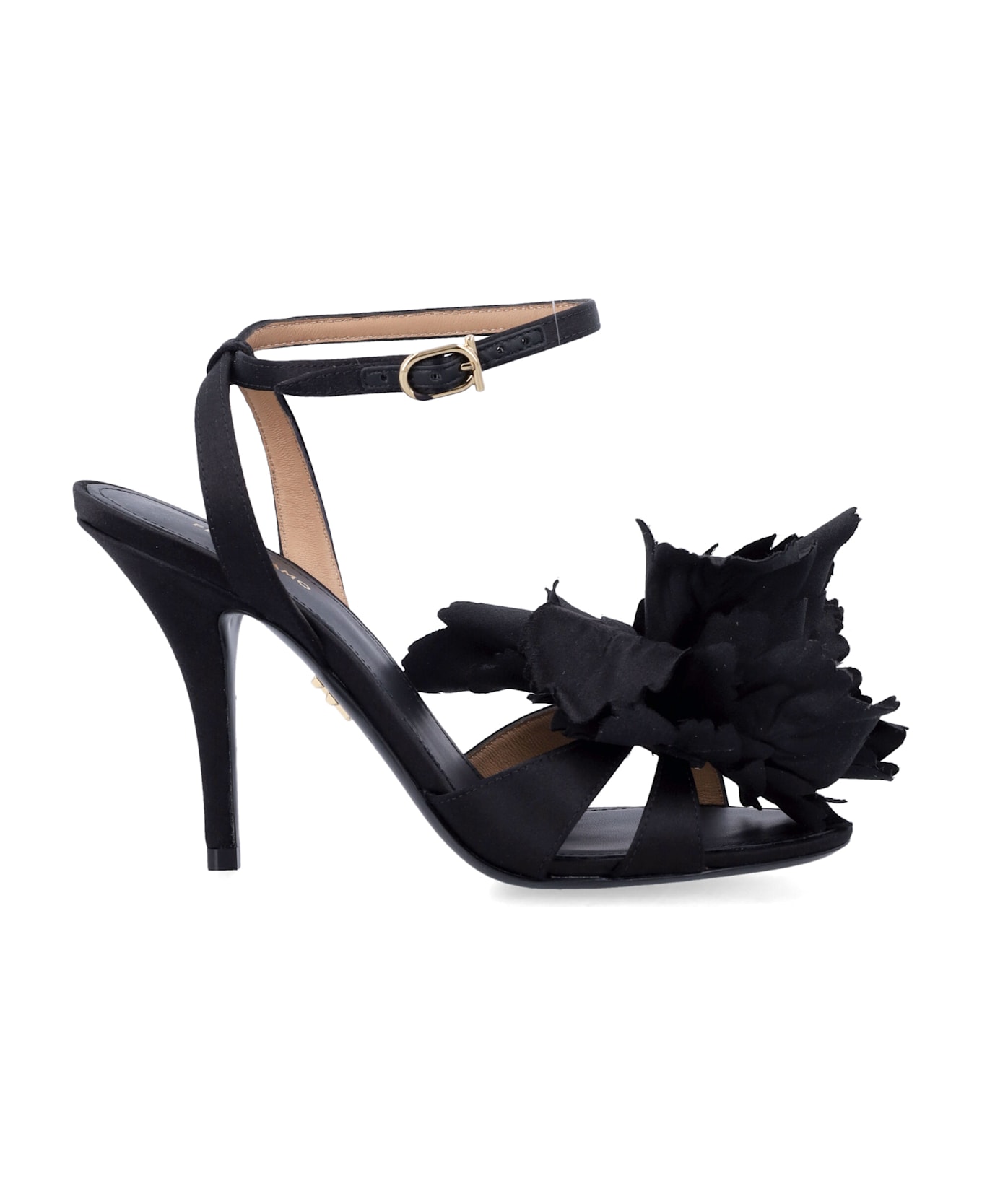 Ferragamo Satin Flower Sandal - BLACK
