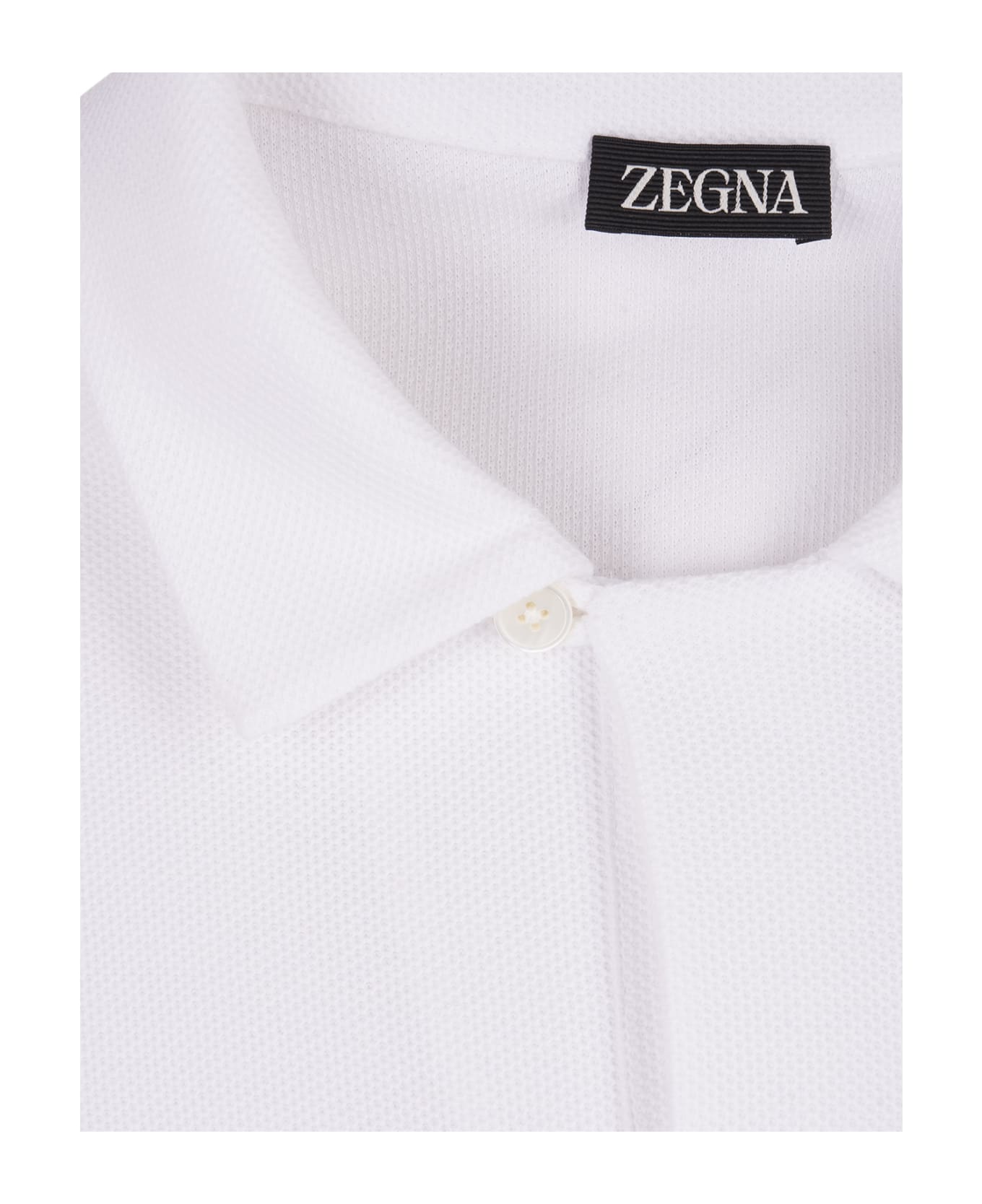 Zegna White Honeycomb Cotton Polo Shirt - White