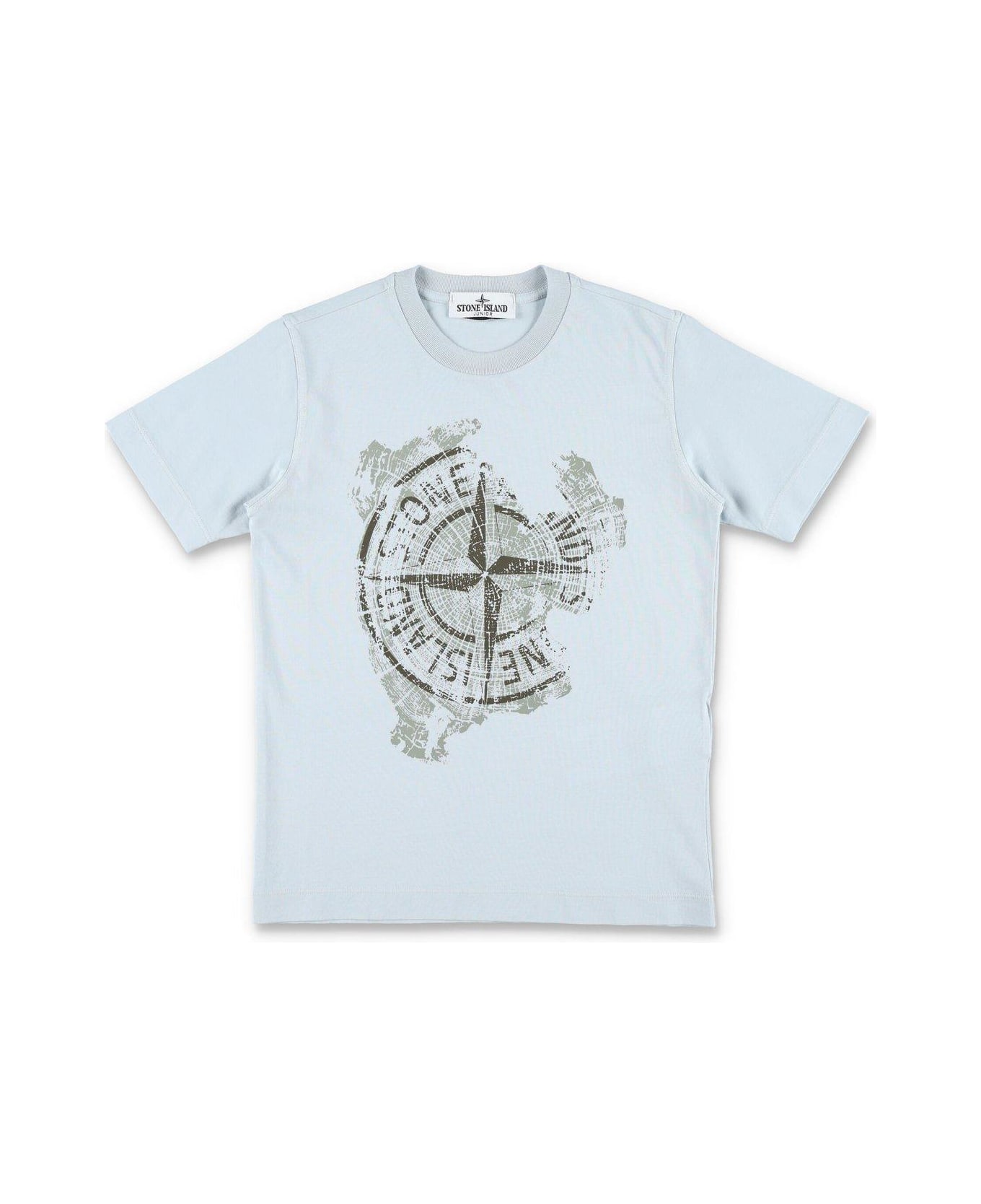 Stone Island Junior Compass Printed Crewneck T-shirt - Clear Blue