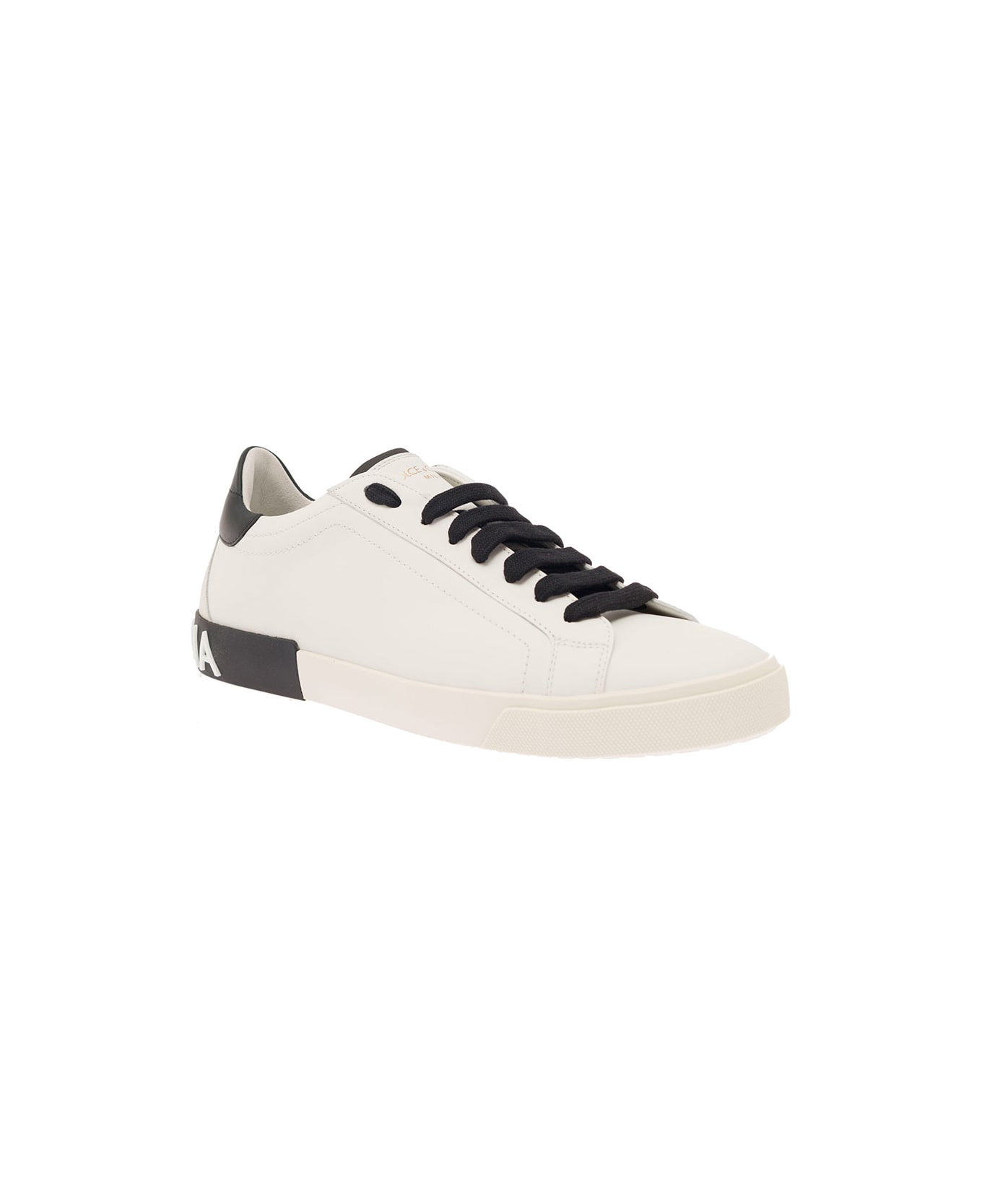 Dolce & Gabbana 'portofino' White Low Top Sneakers With Logo Lettering Detail In Smooth Leather Man - White