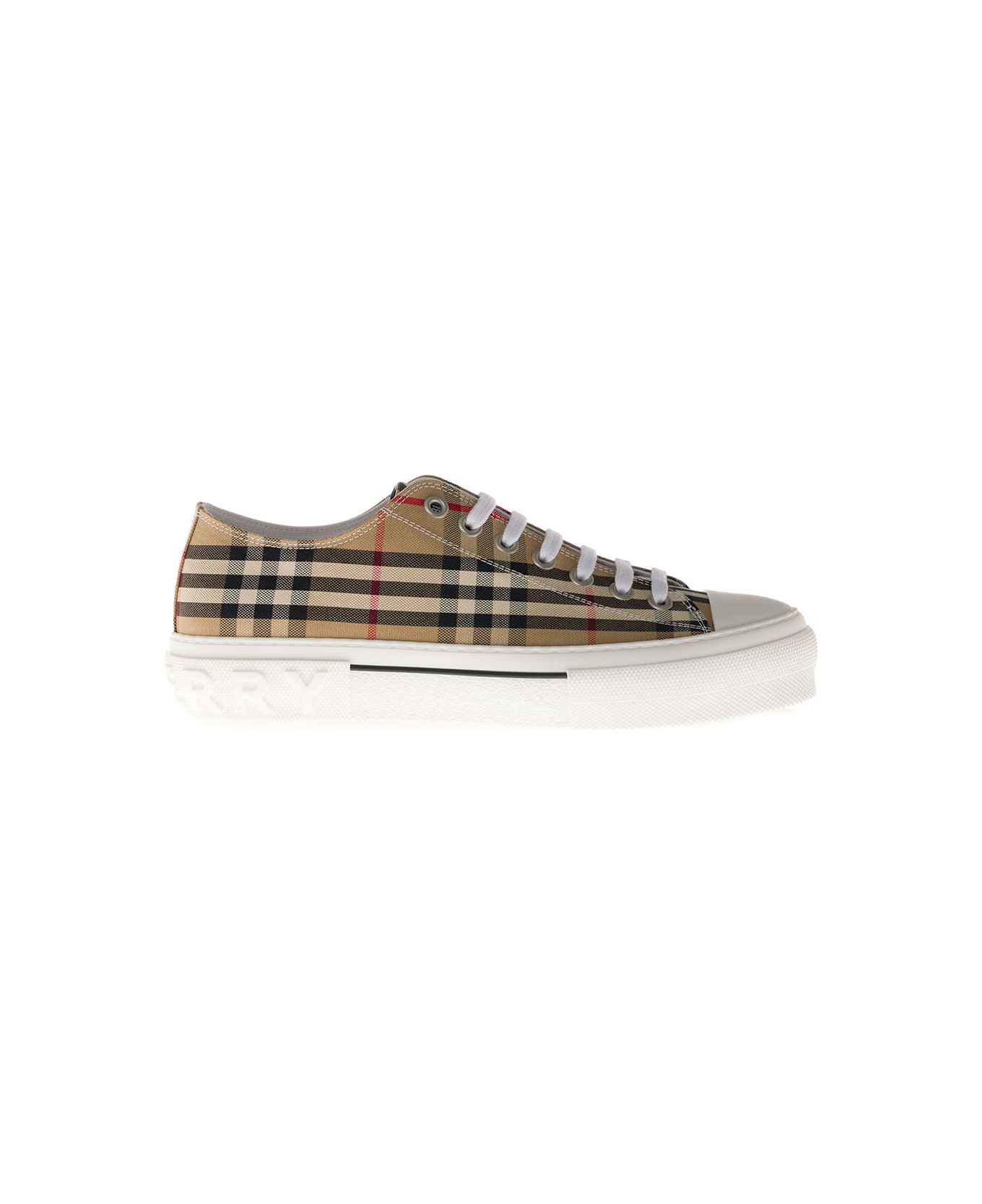 Burberry Buberry Man's Vintage Check Beige Cotton Sneakers - Beige