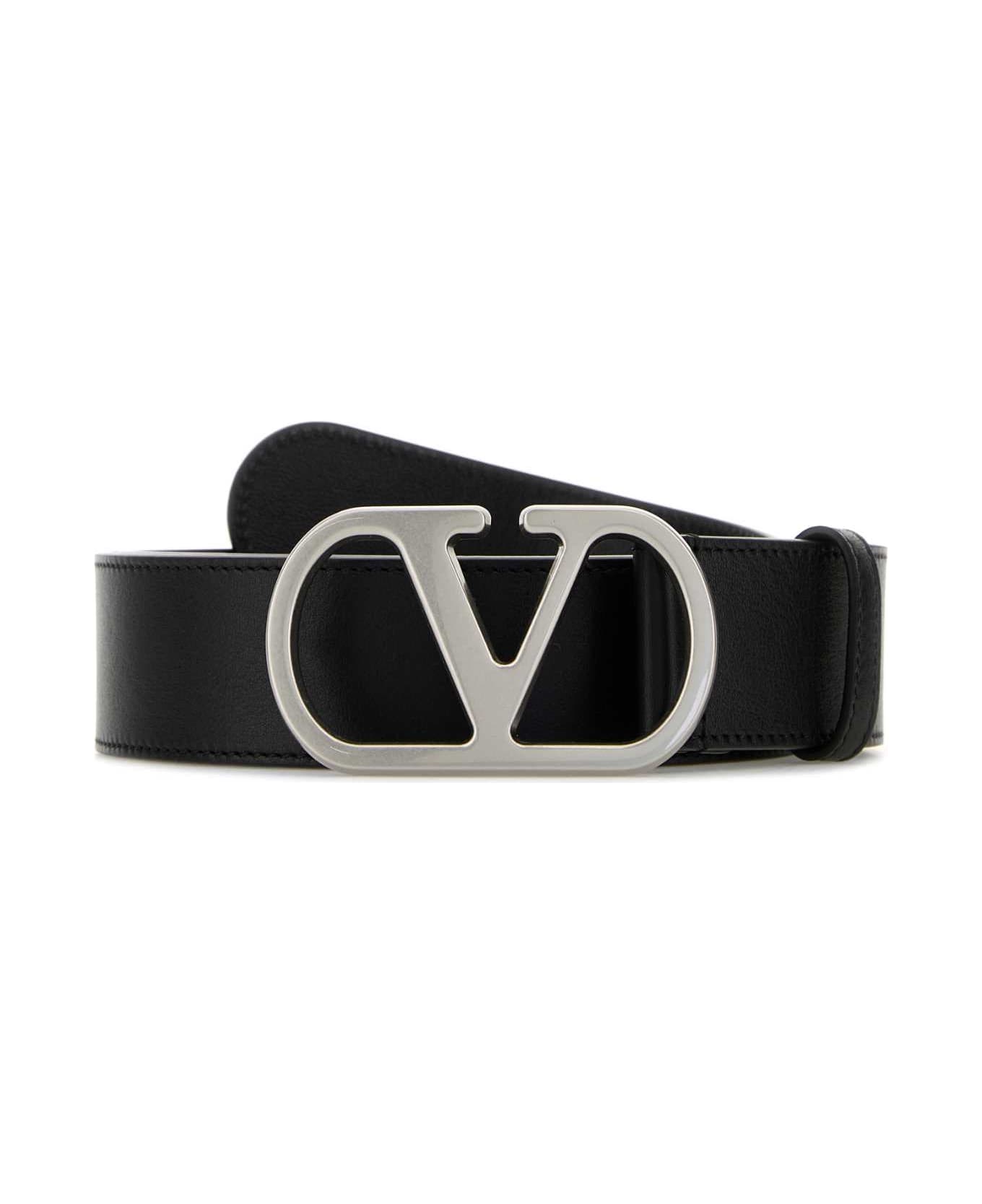Valentino Garavani Black Leather Vlogo Belt - NERO