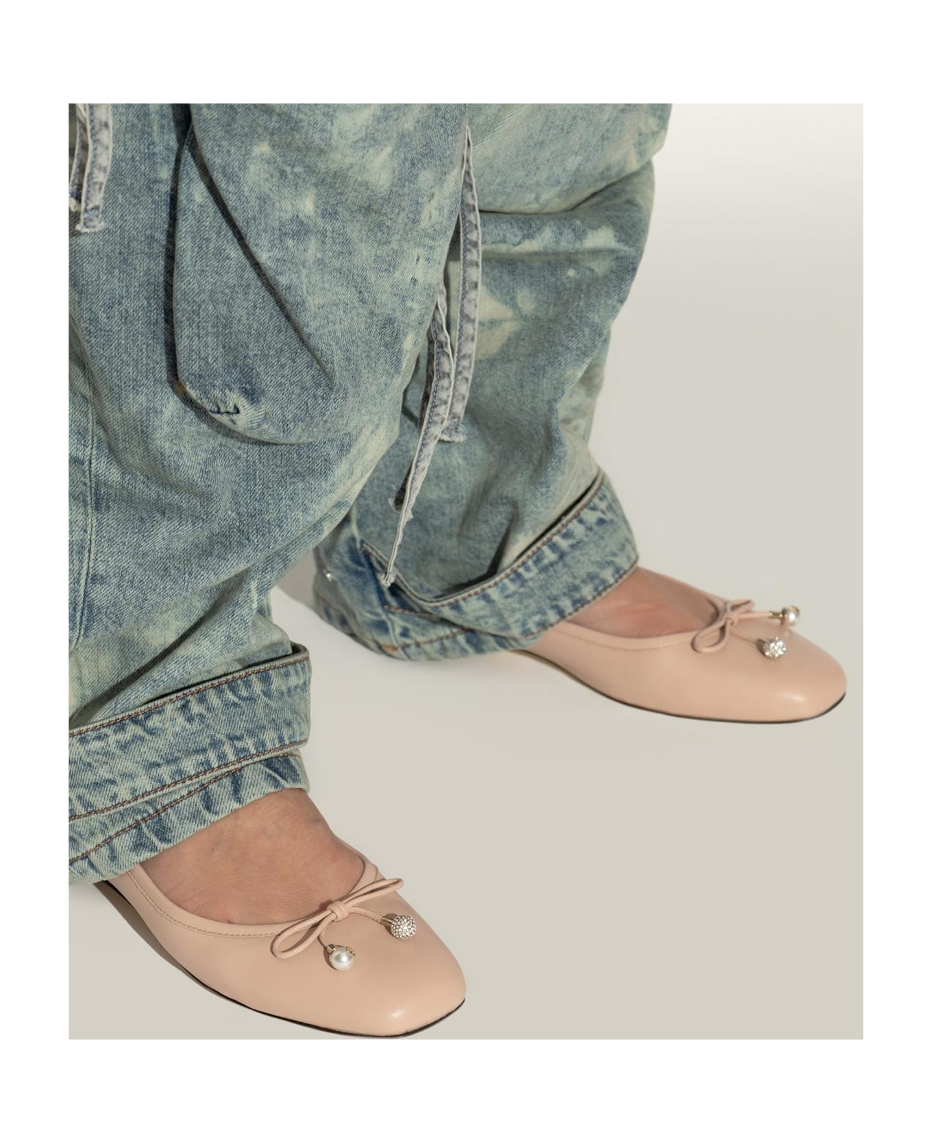 Jimmy Choo Leather Ballet Flats 'elme' - Powder