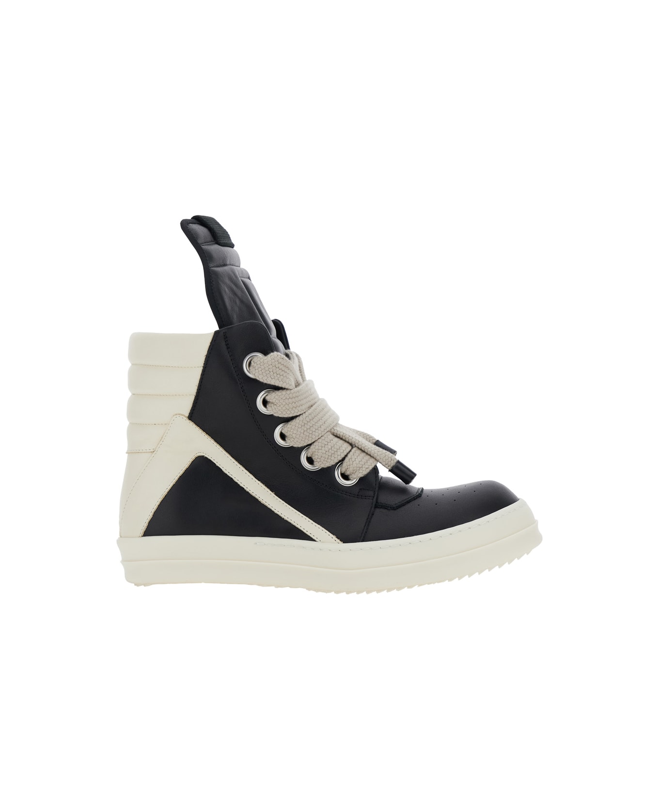 Rick Owens Black And White Sneakers With Decorative Laces And Side Zip Closure In Leather Woman - White/black
