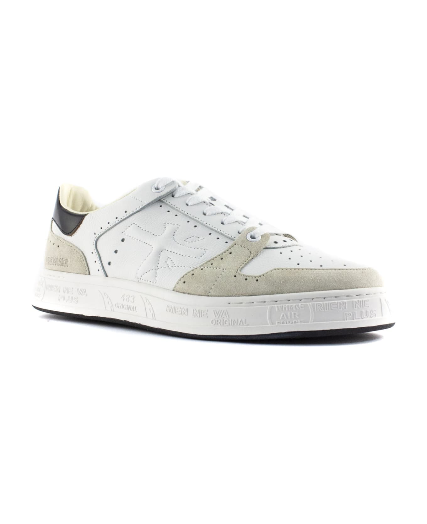 Premiata Quinn Sneakers In White Leather - Bianco/nero
