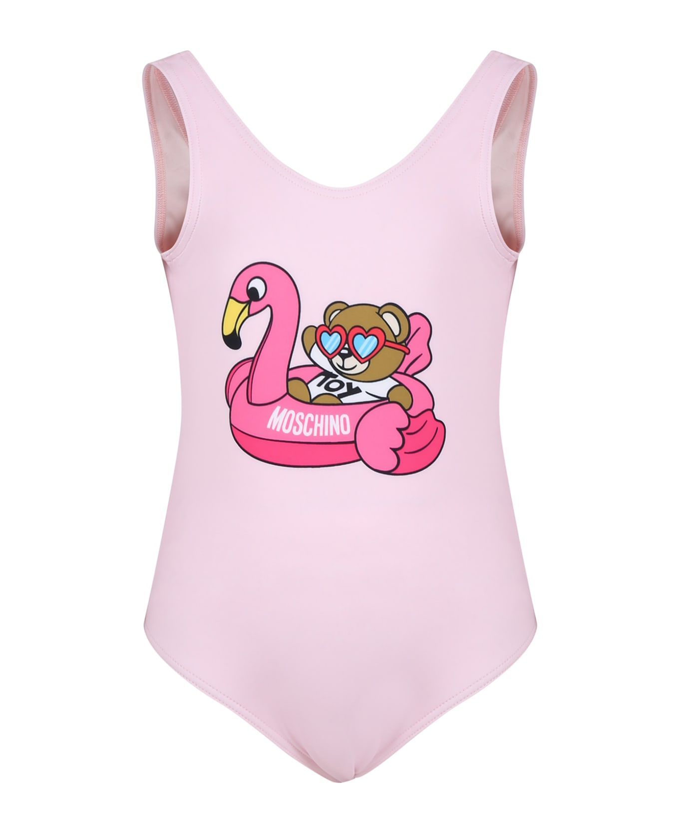Moschino Pink Swimsuit For Girl With Teddy Bear And Flamingo - Pink