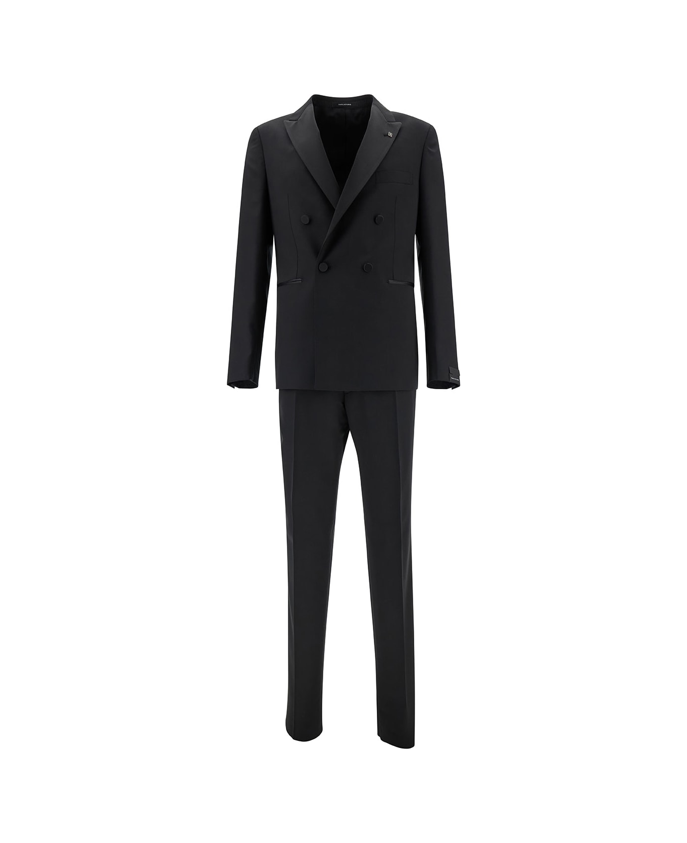 Tagliatore Black Double-breasted Tuxedo With Peak Revers In Wool Man - Black