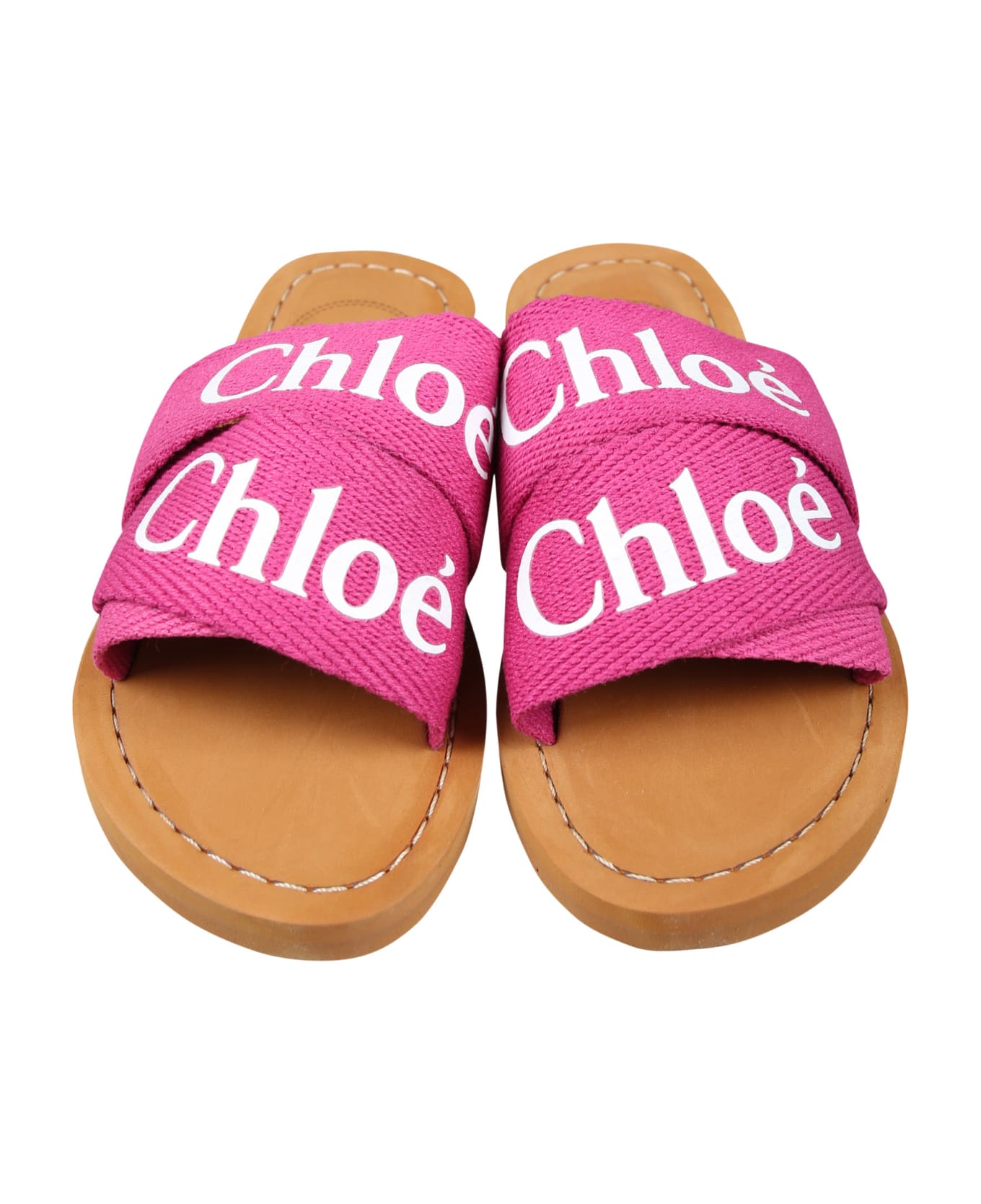 Chloé Fuchsia Slippers For Girl With Logo - Fuchsia