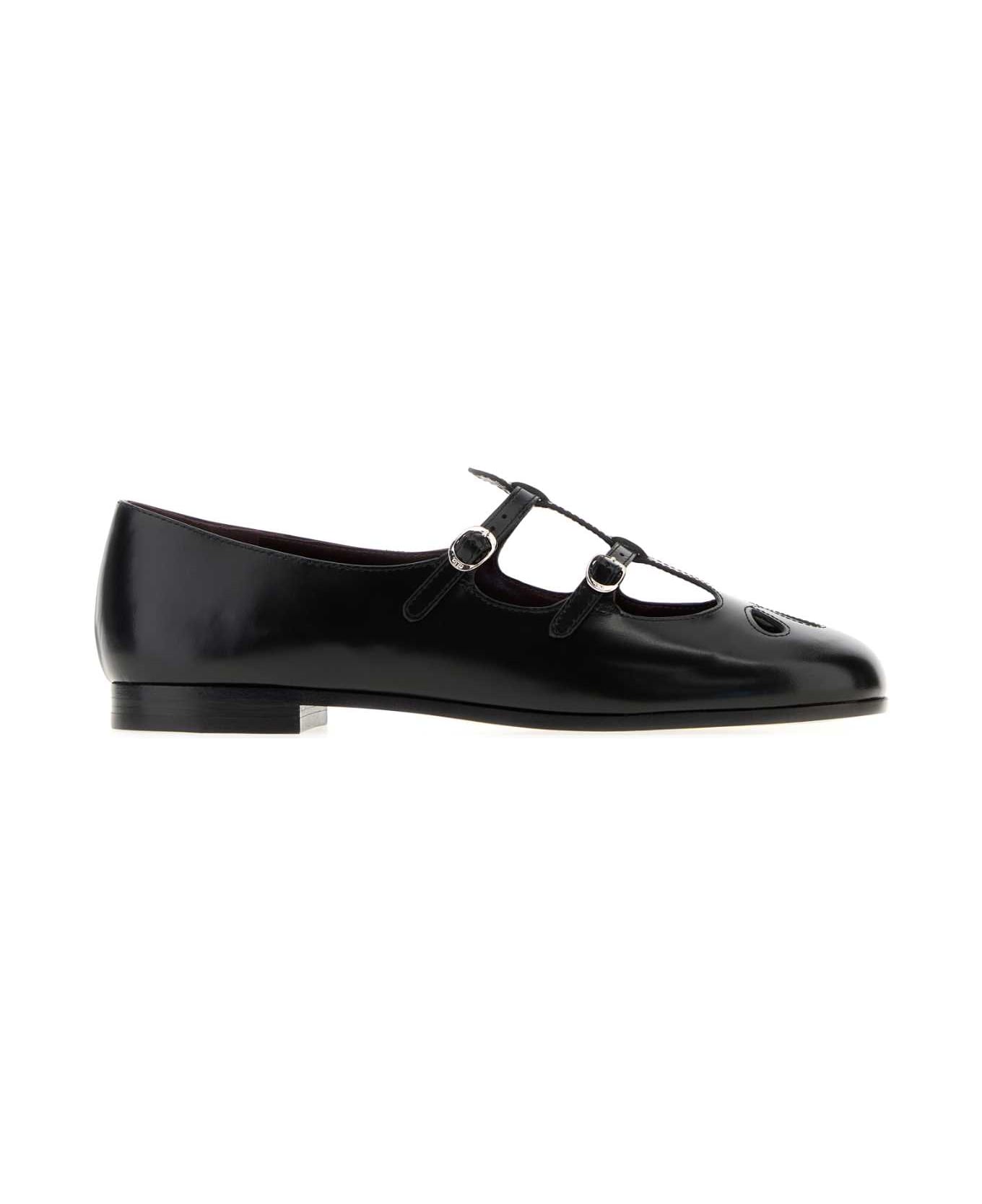 Tory Burch Black Leather Violet Ballerinas - BLACK
