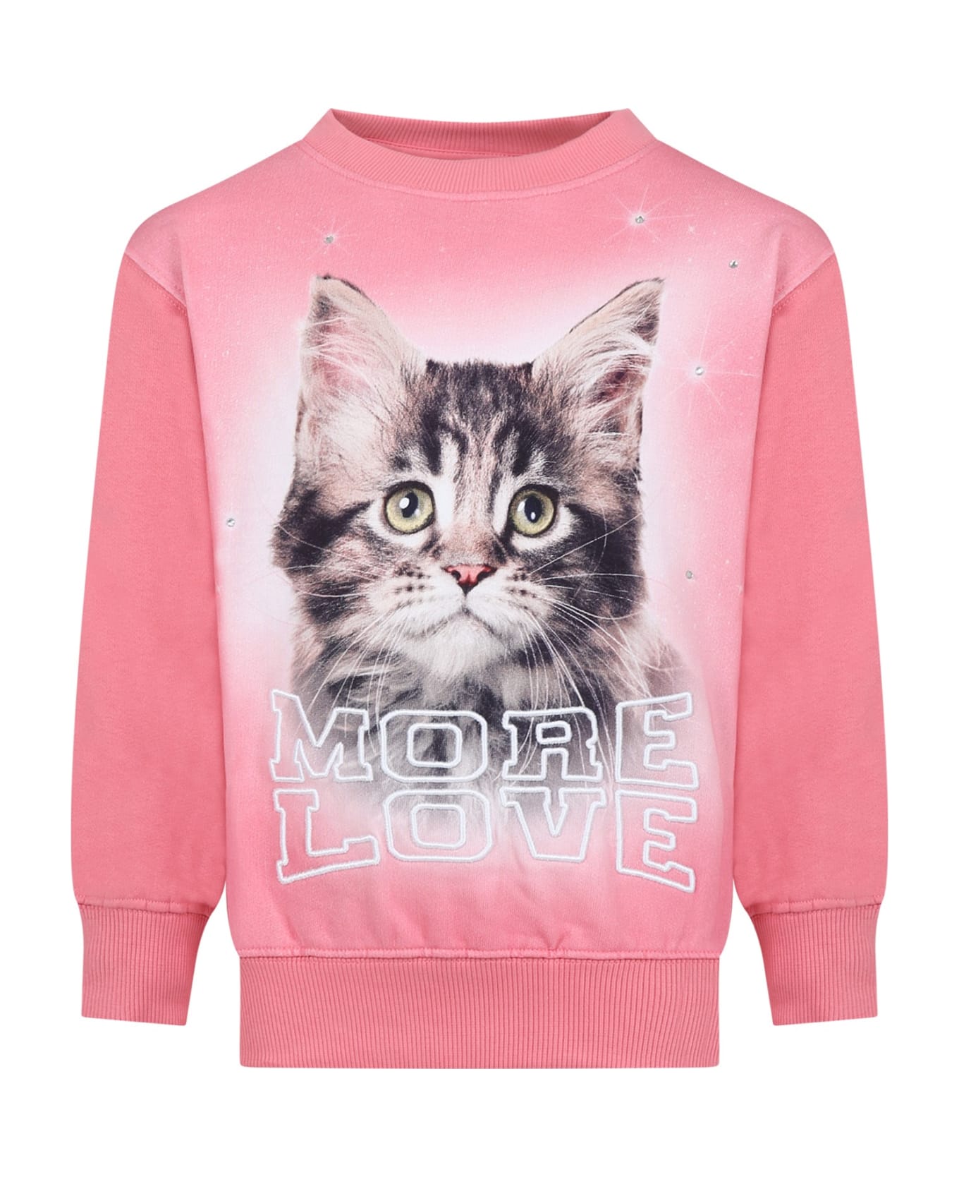 Molo Pink Sweatshirt For Girl With Cat Print And Writing - Pink ニットウェア＆スウェットシャツ