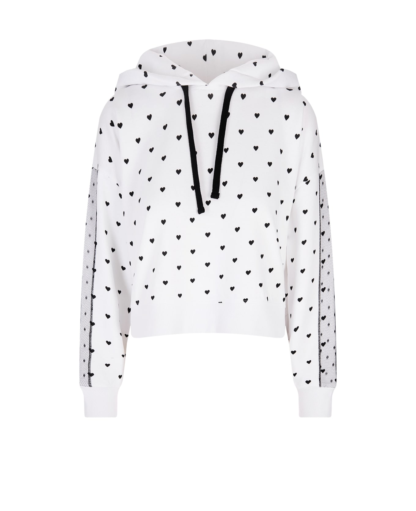 RED Valentino cropped White Hoodie With Hearts Pattern - Bianco