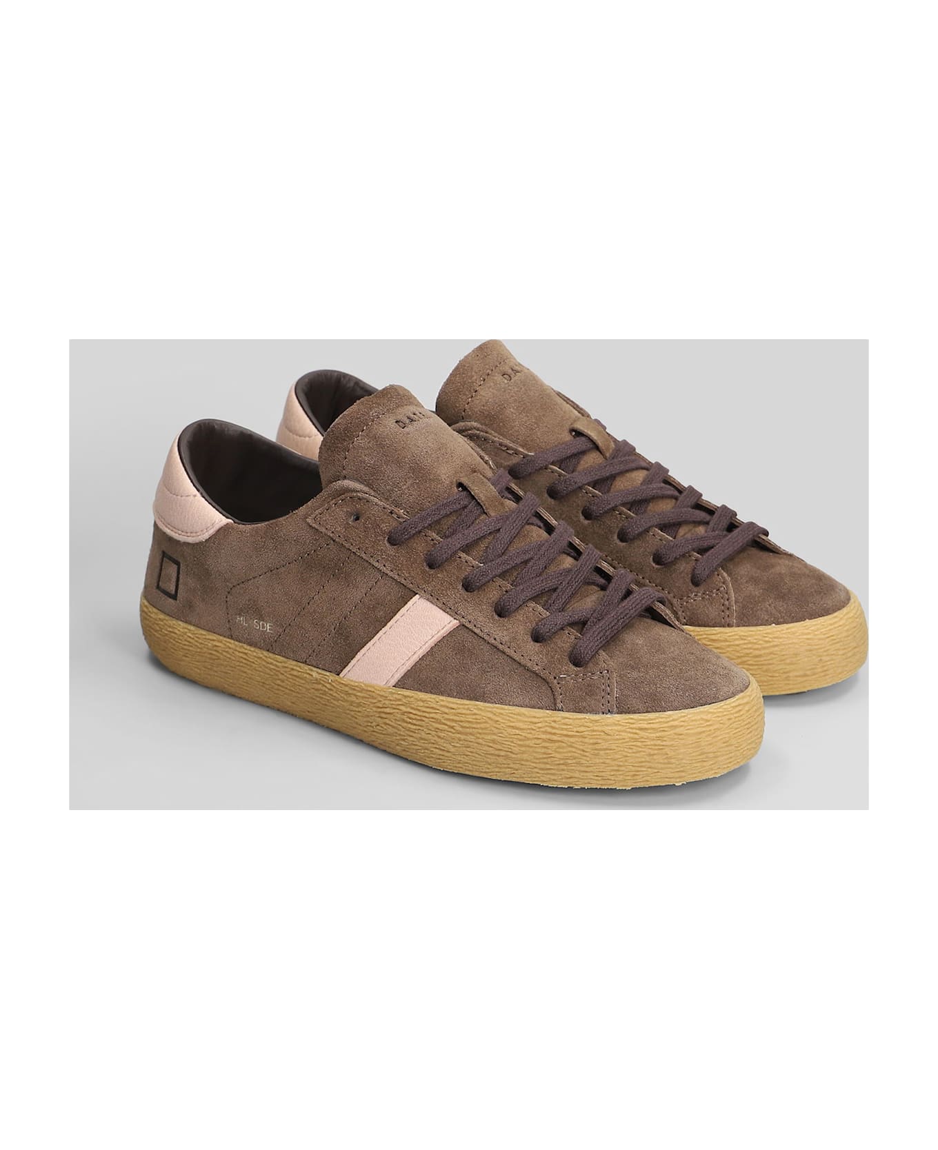 D.A.T.E. Hill Low Suede Sneakers In Taupe Suede And Leather - Ta Taupe