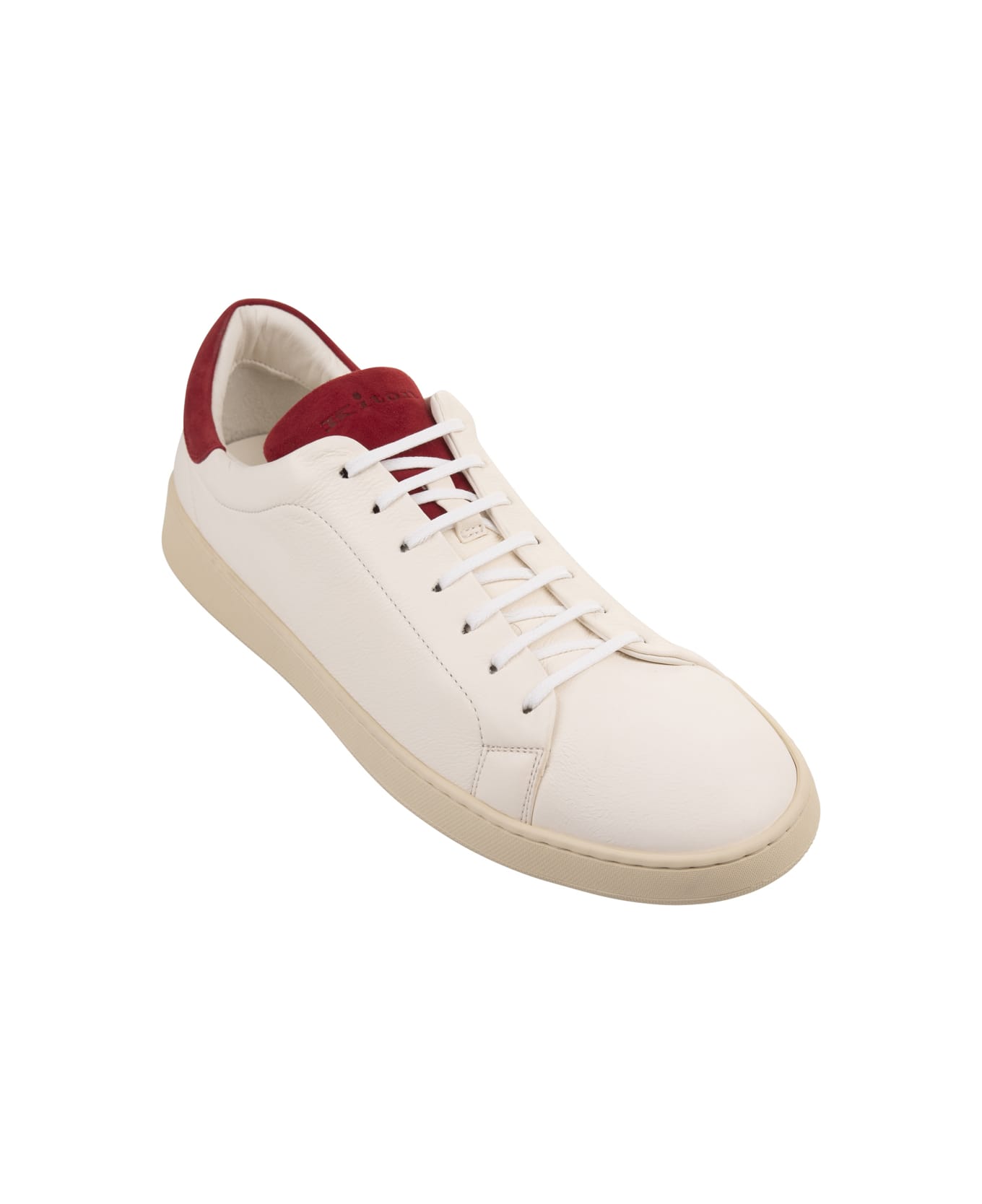 Kiton White Leather Sneakers With Red Details - White