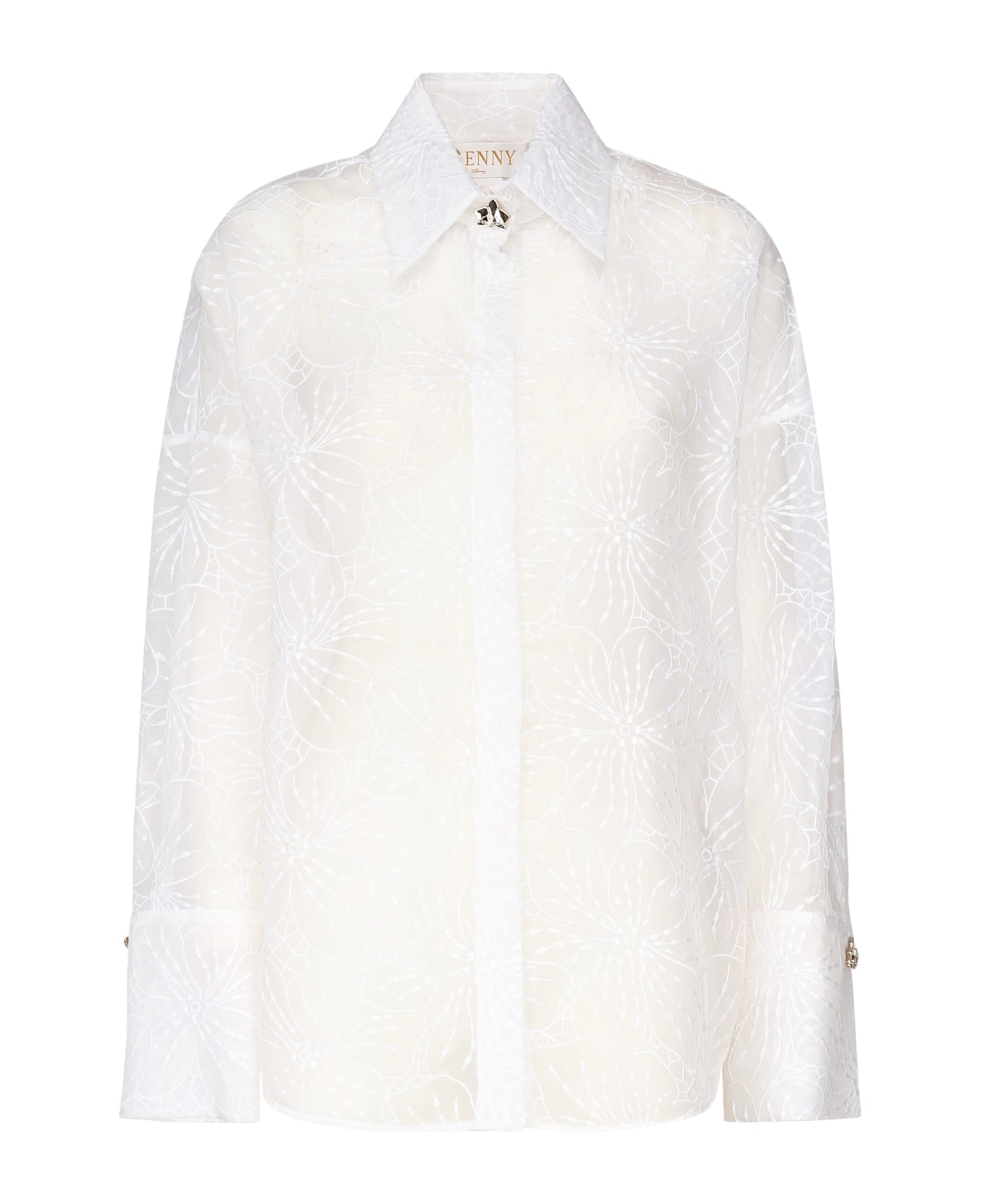Genny Orchids Embroidery Shirt - White