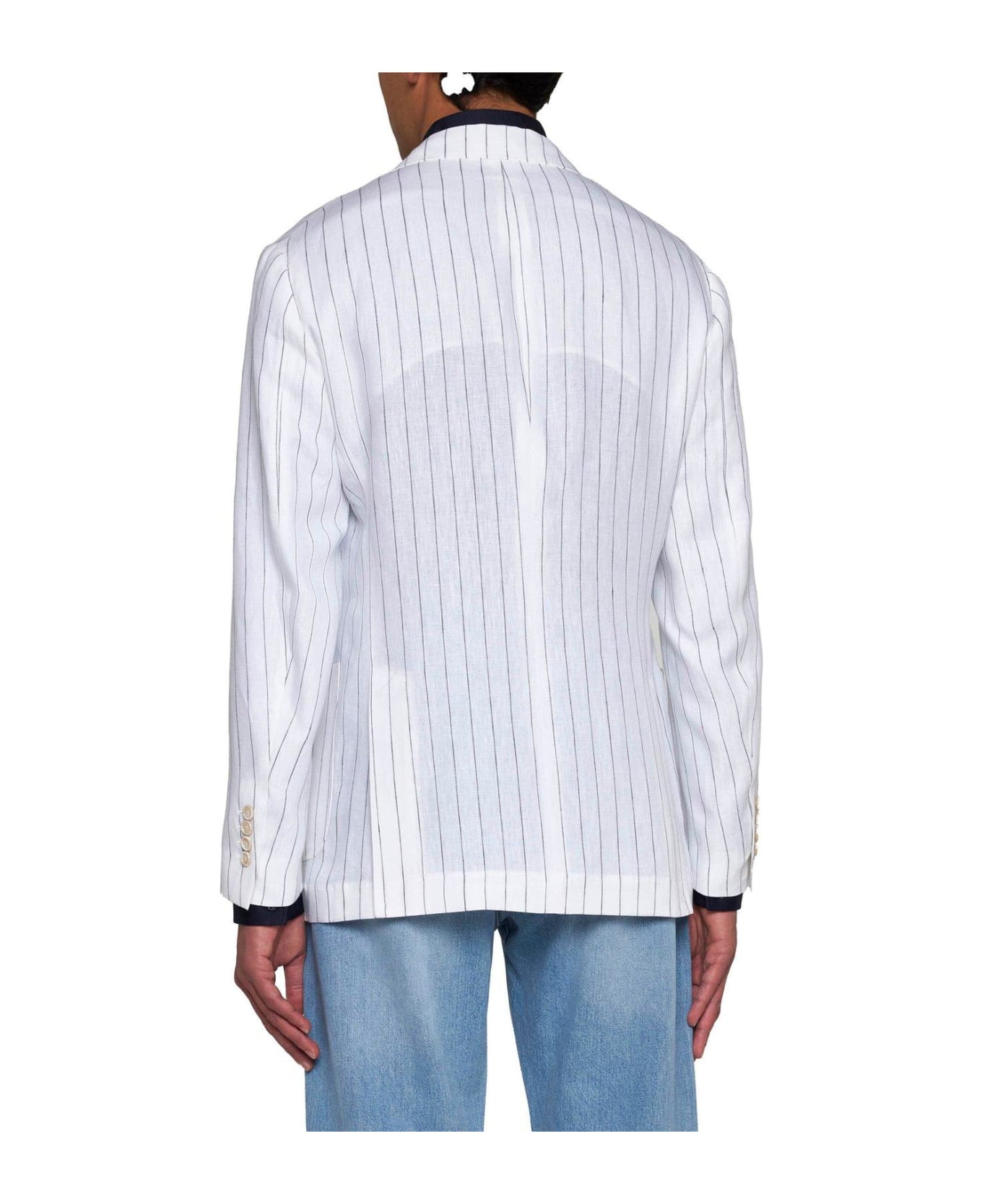 Brunello Cucinelli Double Breasted Striped Tailored Blazer