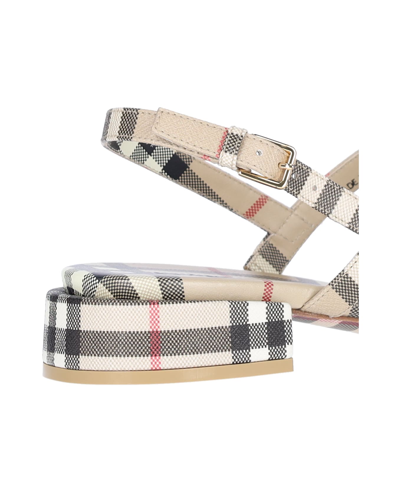 Burberry Beige Sandals With Vintage Check Motif And Short Heel In Canvas Woman - Beige