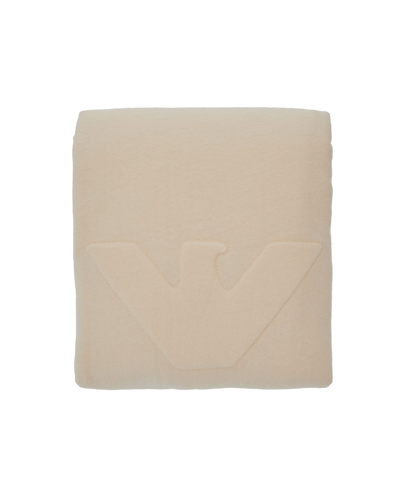 Emporio Armani Beige Blanket With Logo Embroidery On The Front In Cotton Home - Beige