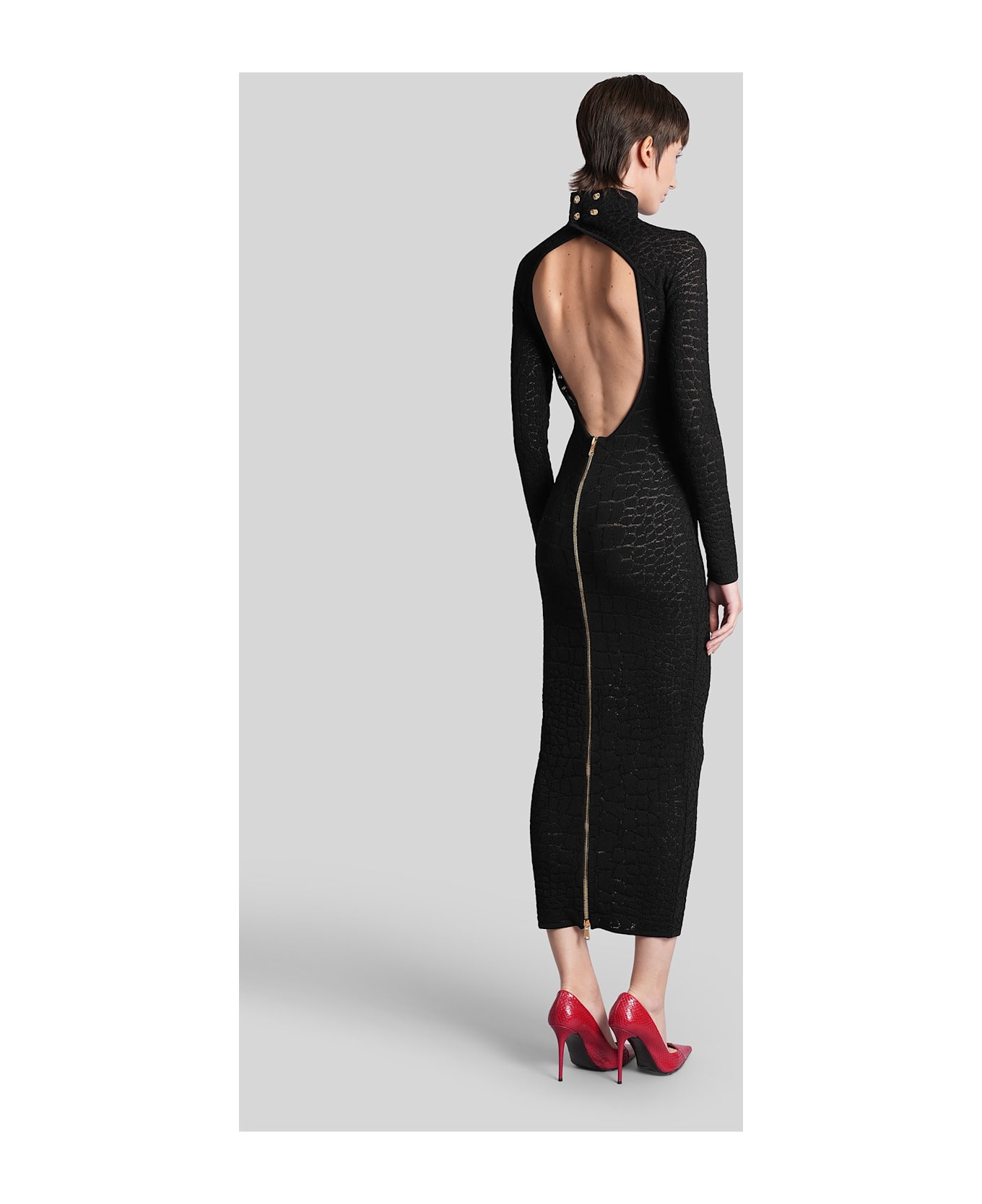 Balmain Long Dress In Black Viscose - black