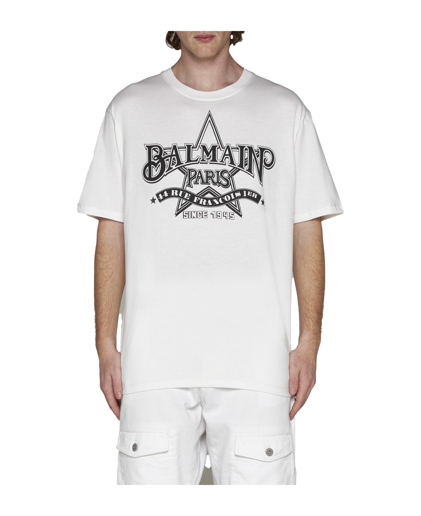 Balmain Star Print T-shirt Straight Fit - Gab Blanc/noir