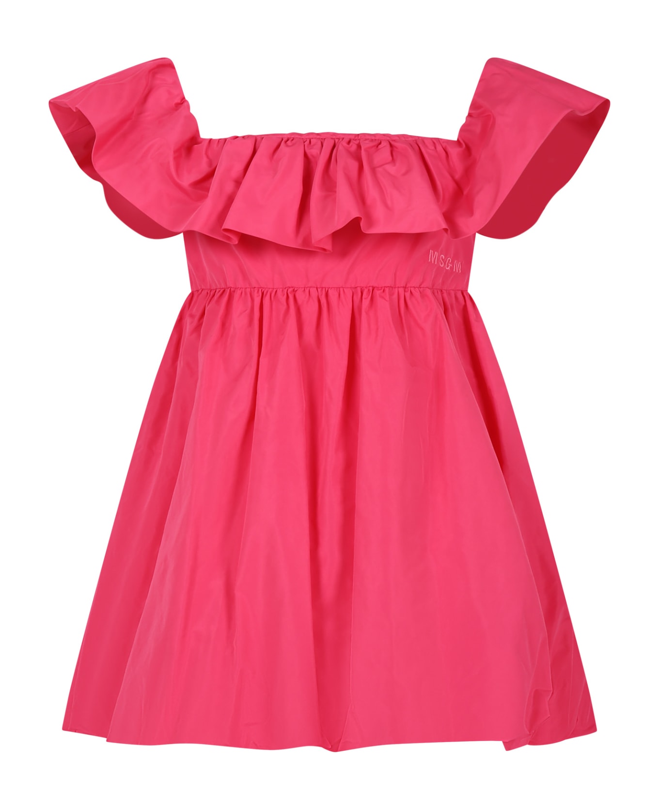 MSGM Fuchsia Dress For Girl With Ruffles - Fuchsia ワンピース＆ドレス