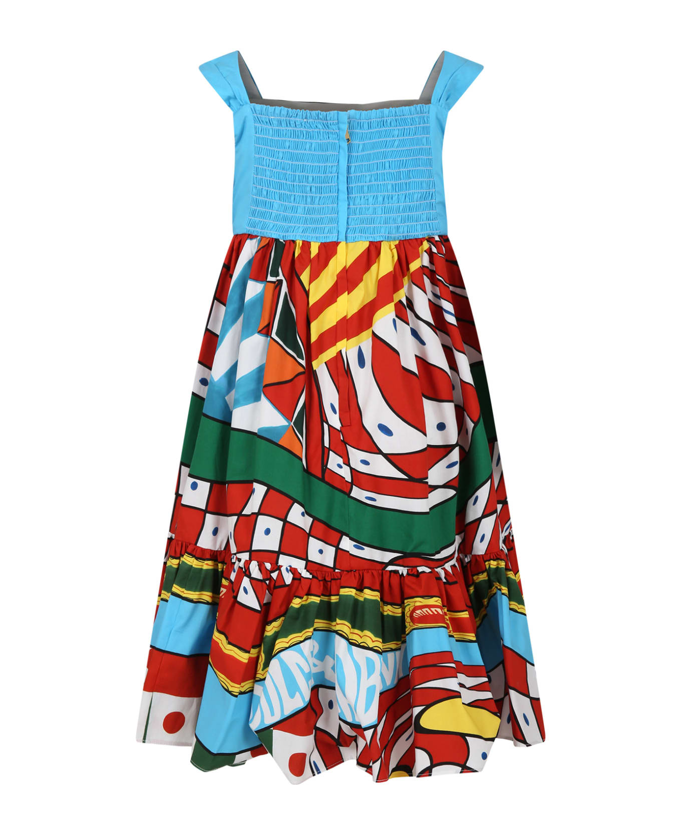 Dolce & Gabbana Red Dress For Girl With Cart Print And Logo - Multicolor