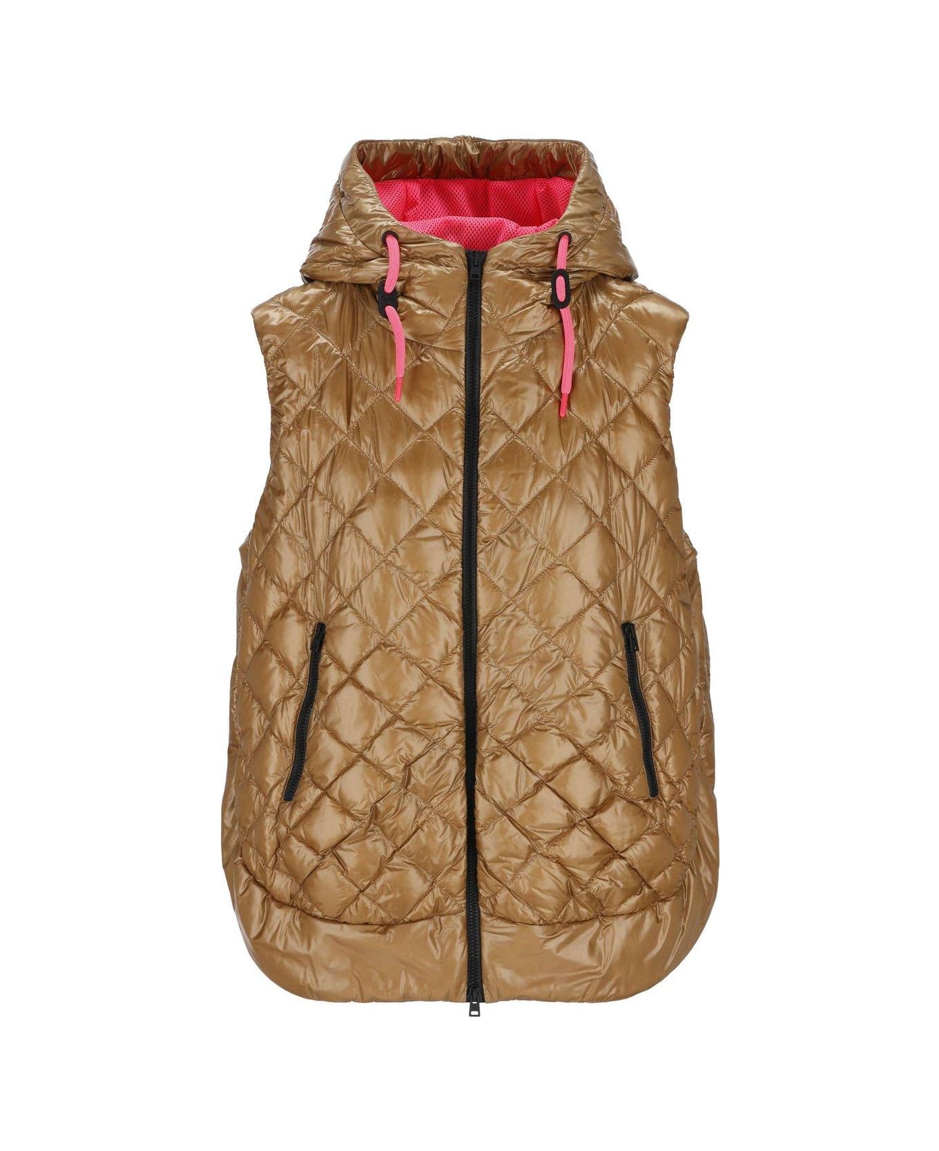 Herno Quilted Sleeveless Hooded Coat - Cammello