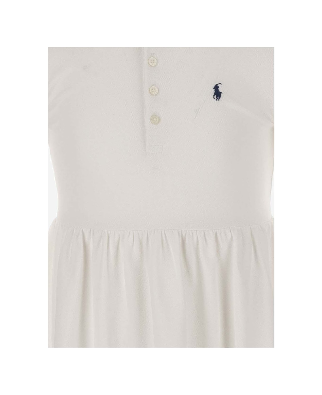 Ralph Lauren Stretch Cotton Dress With Logo - WHITE ワンピース＆ドレス