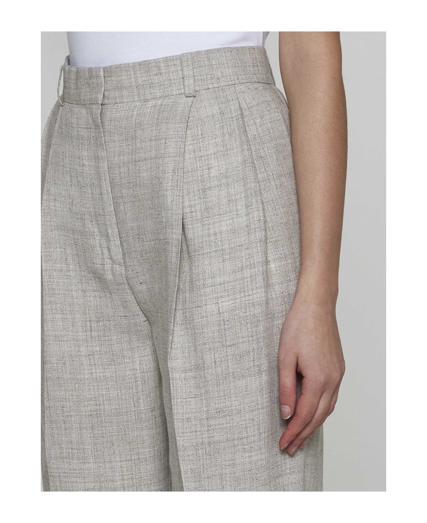Totême Viscose And Linen-blend Tailored Trousers - Grey