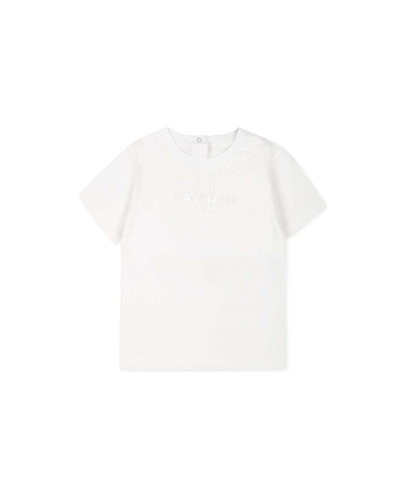 Balmain White T-shirt For Baby Girl With Logo - White