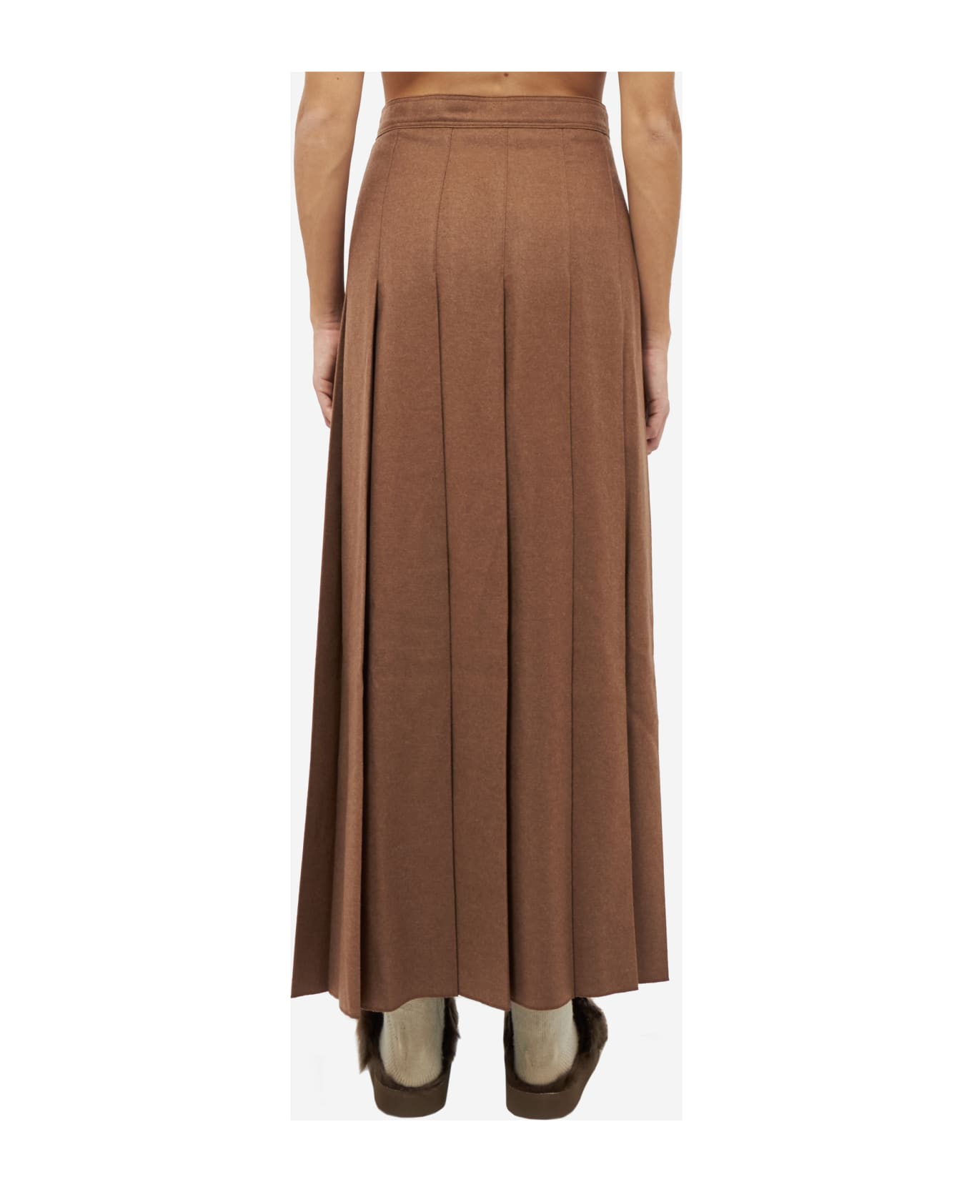 Auralee Twill Pleated Skirt - brown