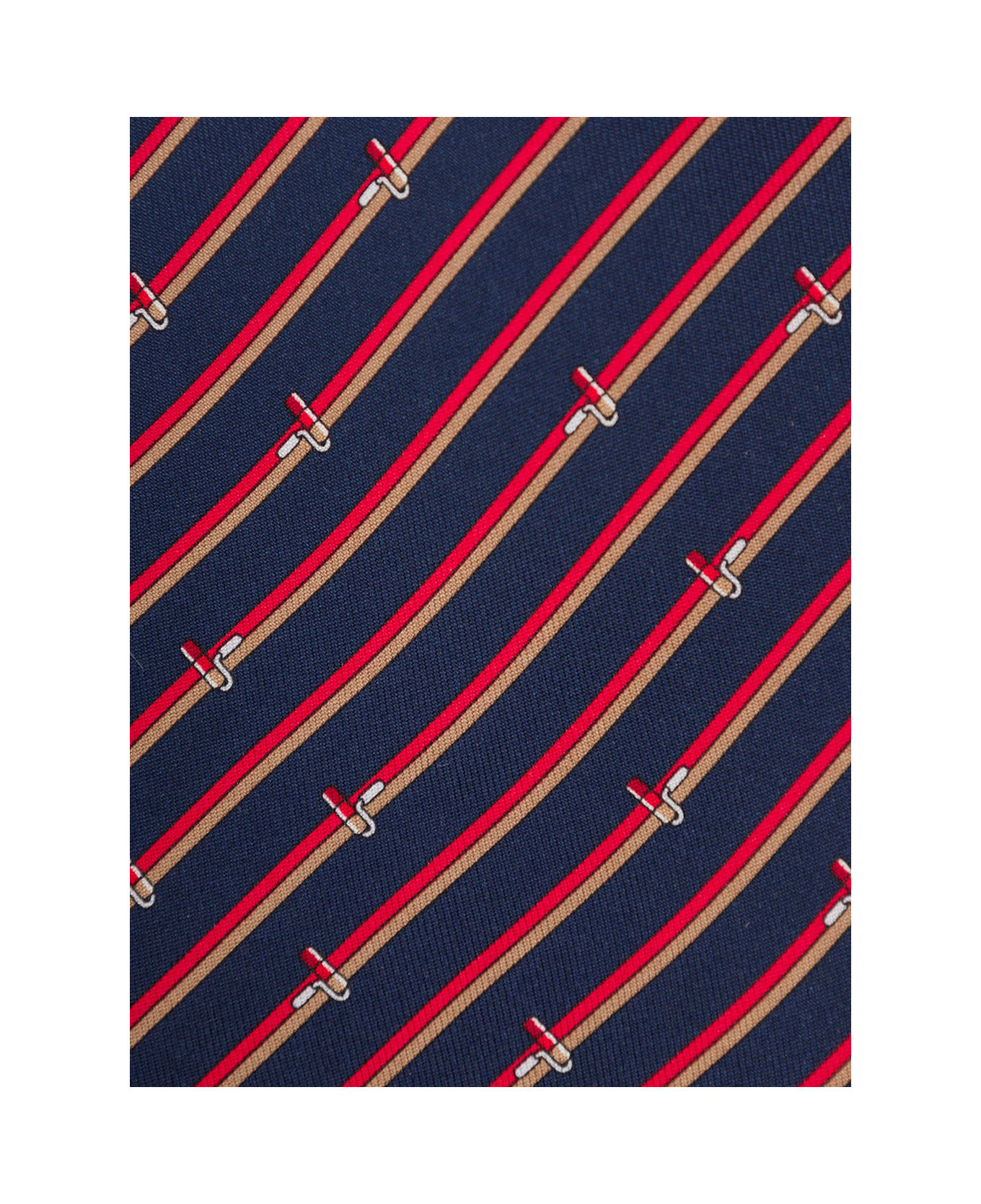 Ferragamo Navy Red And Gold Silk Tie - Blu