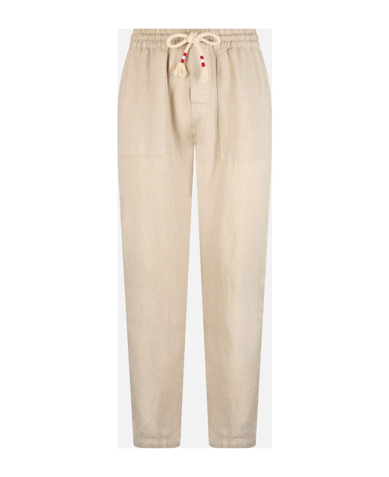 MC2 Saint Barth Man Off-white Linen Calais Pants With Drawstring - WHITE