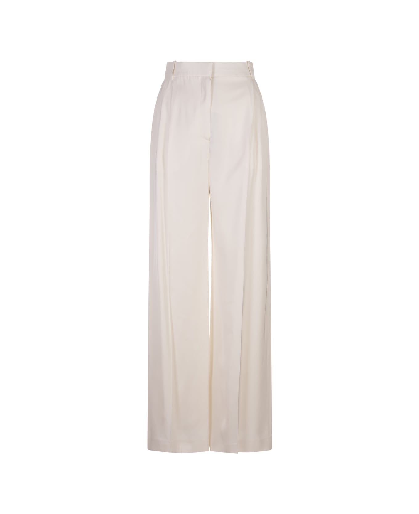 Alexander McQueen Wide Leg Trousers With Double Pleat In Ivory - White