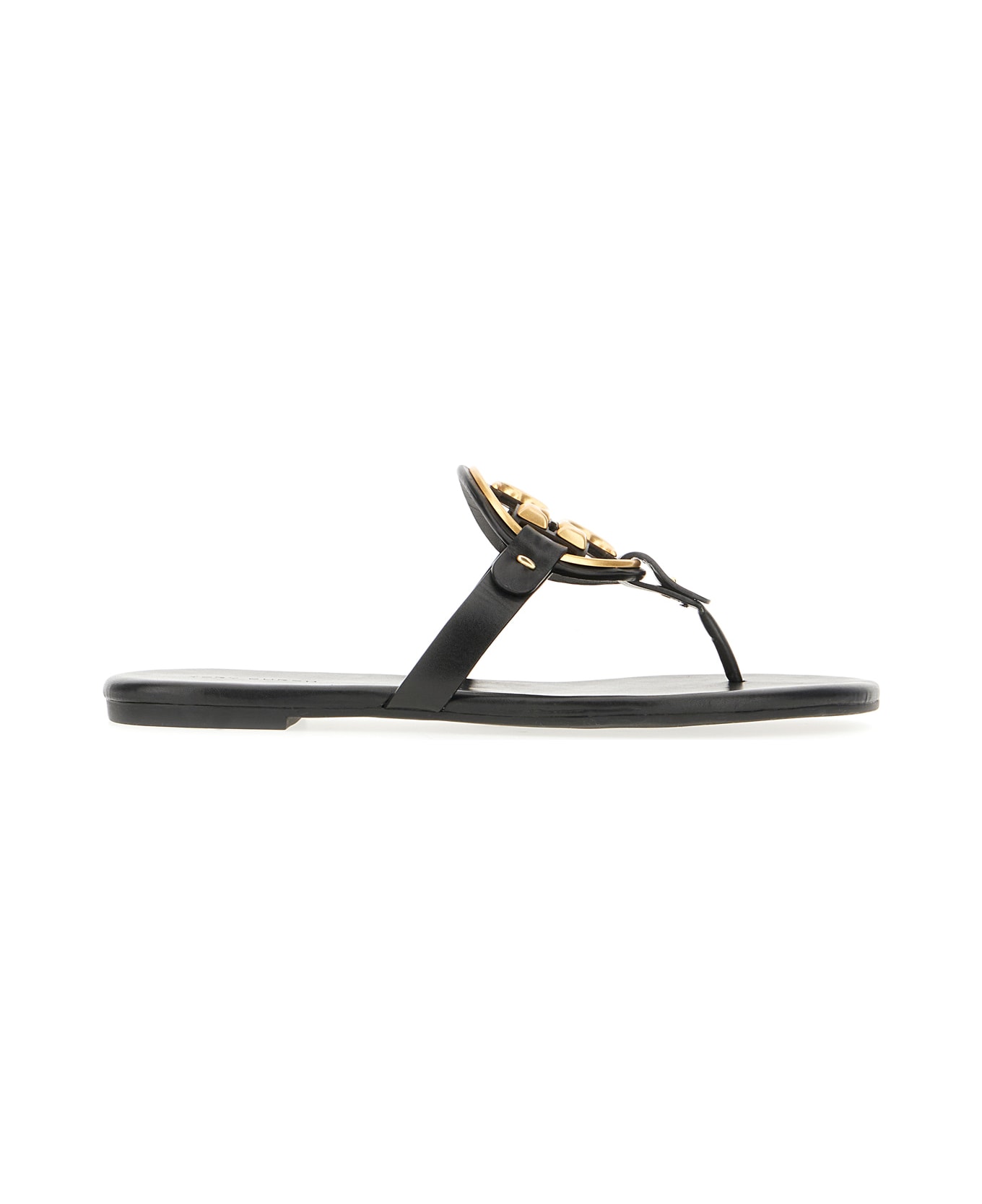 Tory Burch Black Leather Miller Sandals - PERFECT BLACK  GOLD