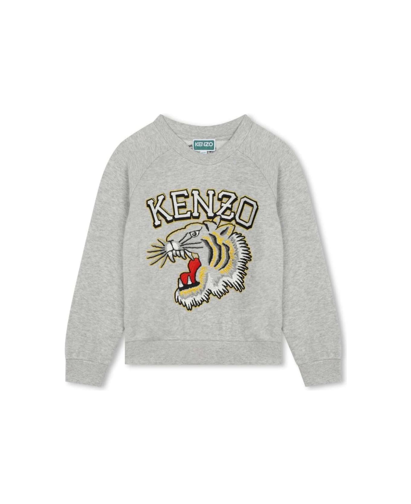 Kenzo Kids Grey Sweatshirt With Tiger Patch In Cotton Boy - Grey