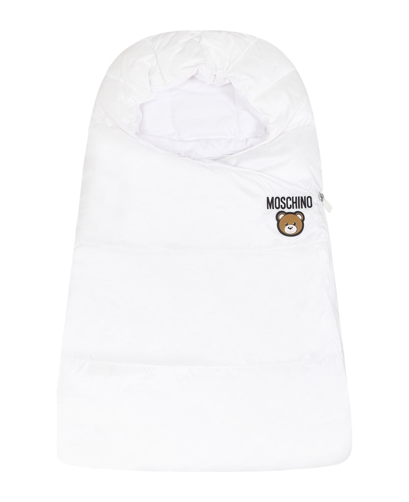 Moschino White Sleeping Bag For Babykids With Teddy Bear And Logo - White