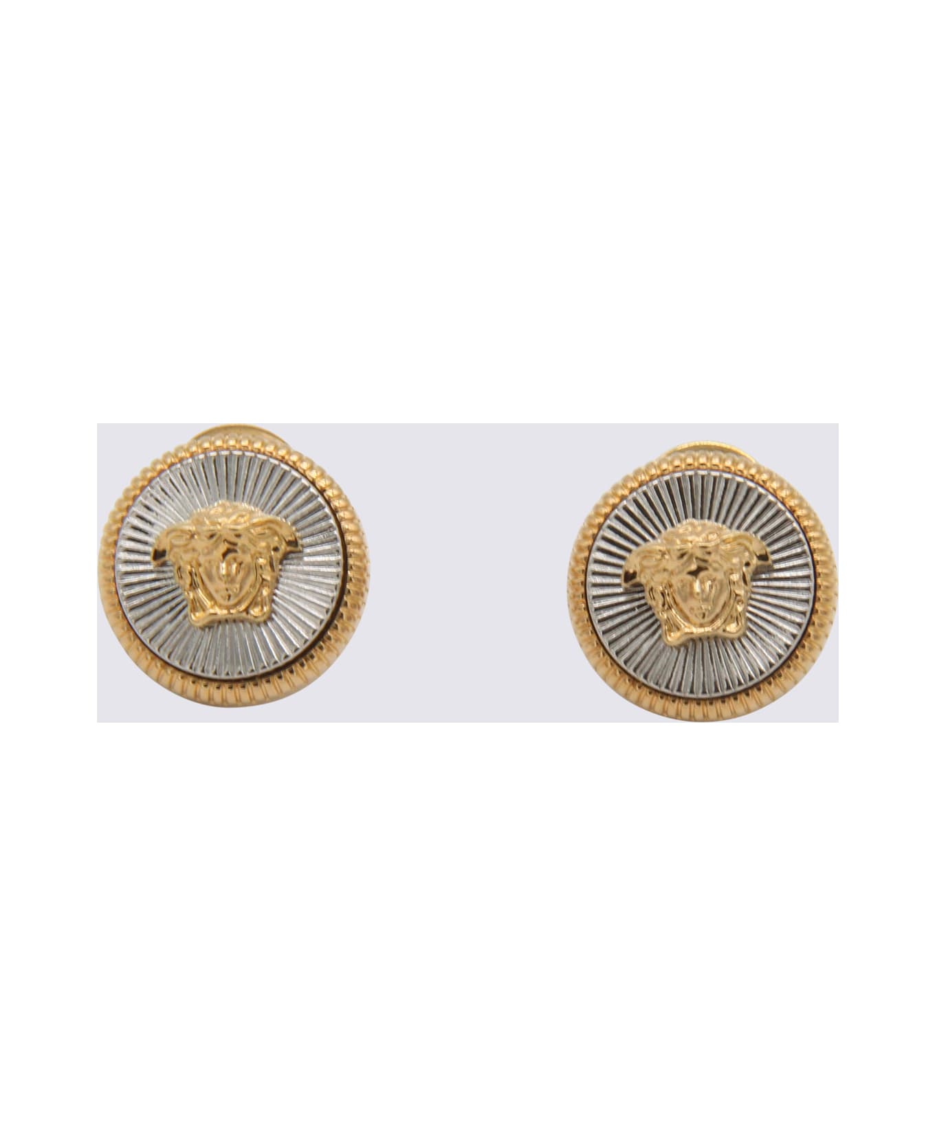 Versace Gold- Tone And Silver Metal Medusa Earrings - Golden