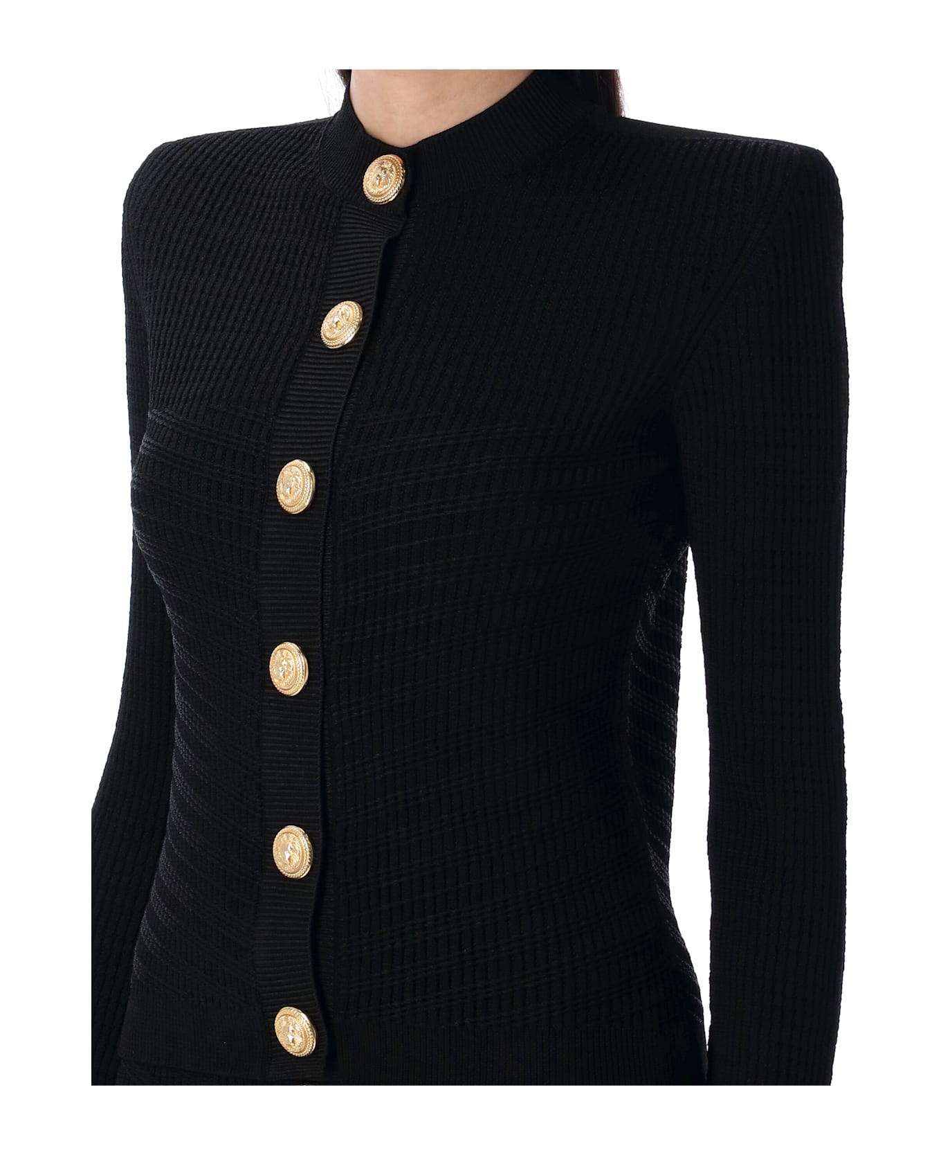 Balmain Knit Cardigan With Gold Buttons - BLACK