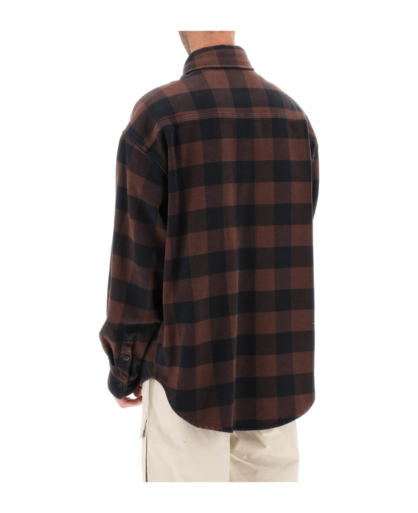 Palm Angels Flannel Overshirt With Check Motif - brown