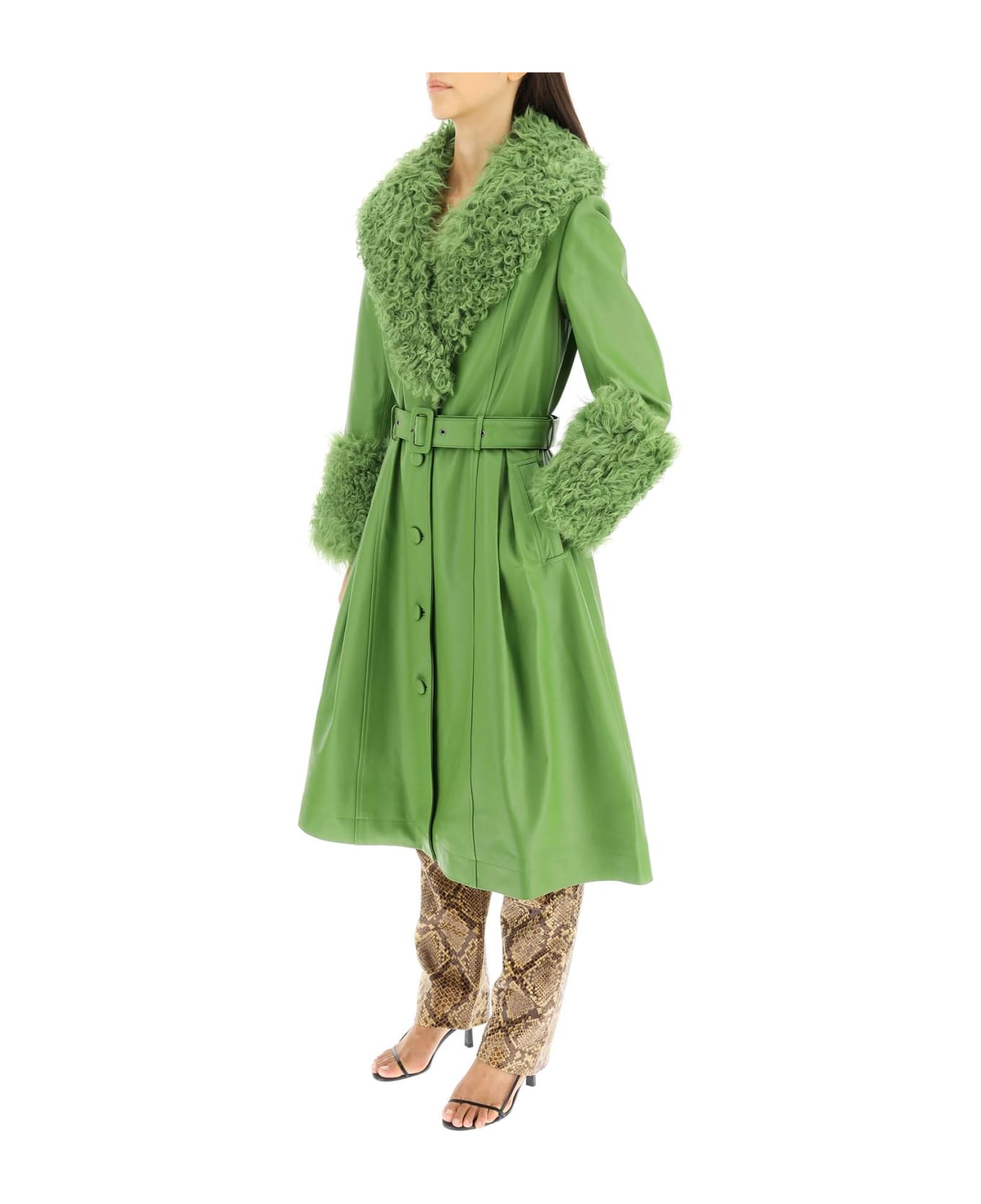 Saks Potts Foxy Leather And Shearling Long Coat - FOREST (Green)