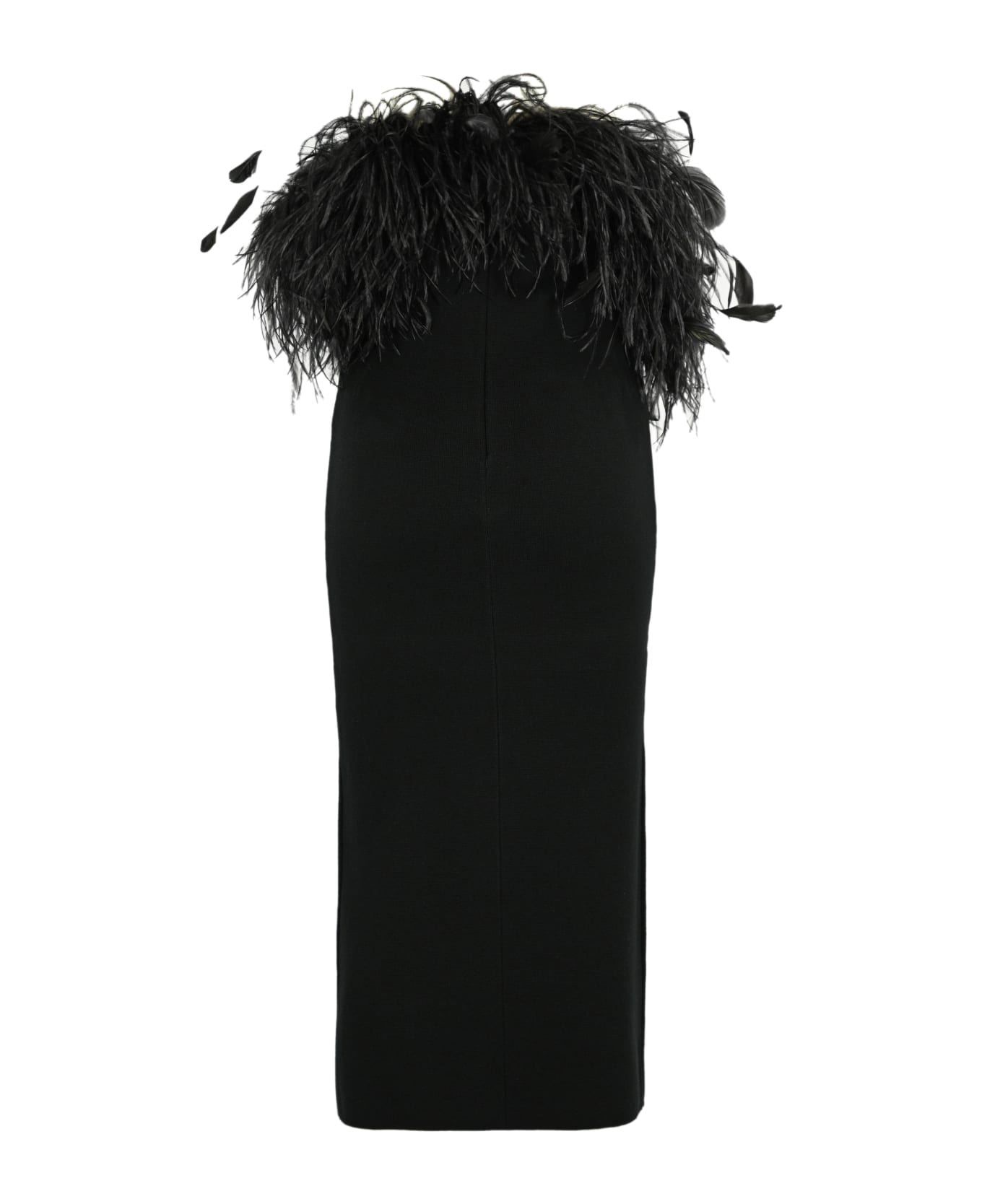 Max Mara Studio 'eolo' Dress In Silk And Wool With Feathers - Nero
