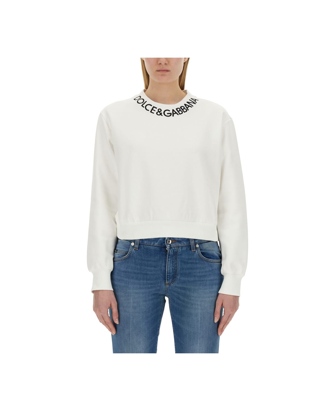 Dolce & Gabbana Short Sweatshirt With Logo - WHITE