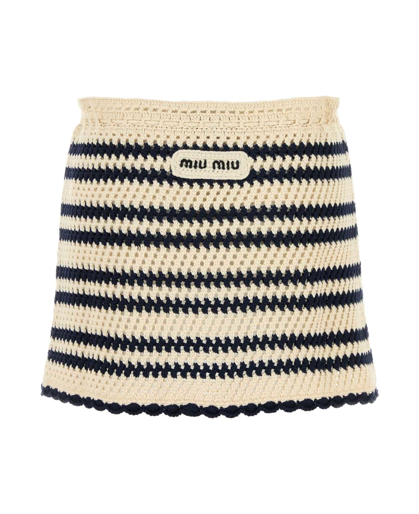 Miu Miu Two-tone Crochet Mini Skirt - NATURALEBLU