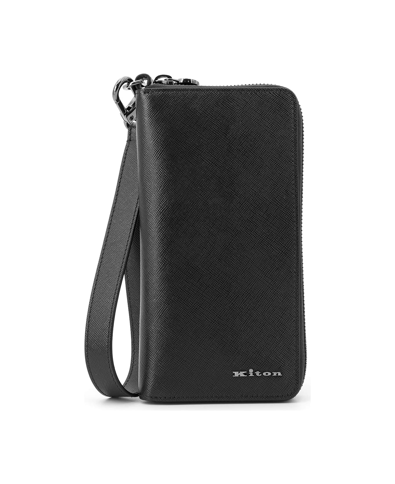 Kiton Leather Wallet With Metal Logo - Black