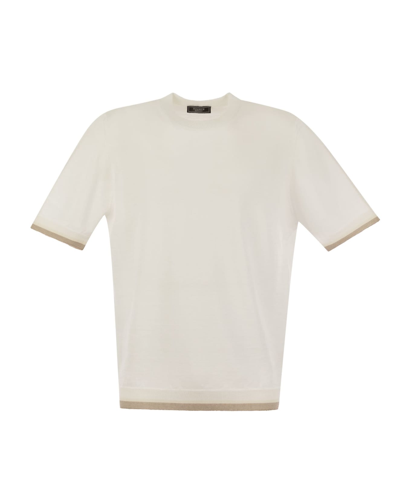 Peserico T-shirt In Linen And Cotton Yarn - White/beige