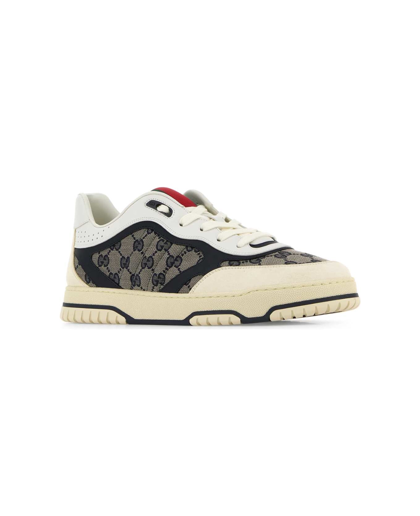 Gucci Multicolor Leather And Gg Original Fabric Re-web Sneakers - NAVY