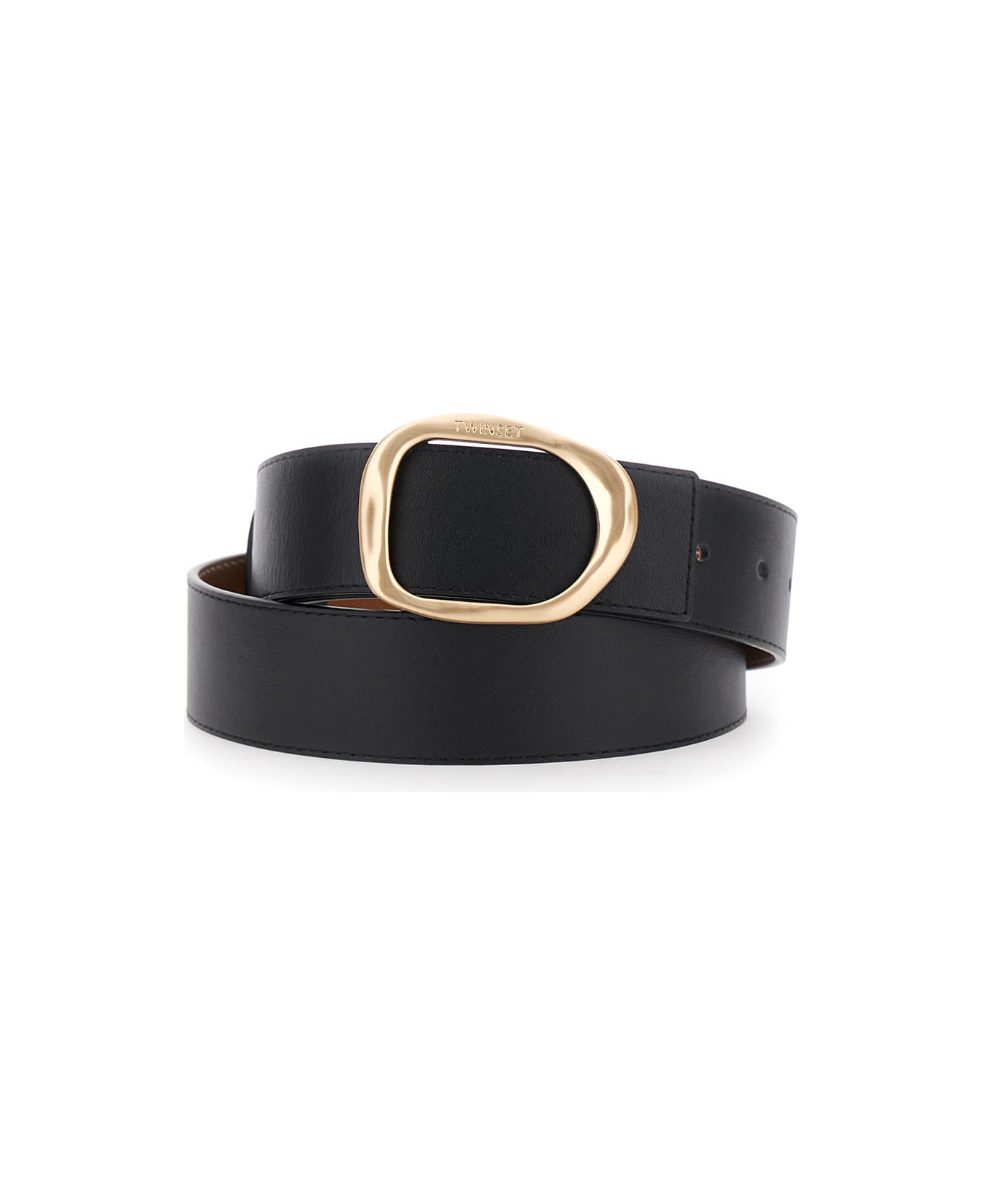 TwinSet Black Belt With Buckle Closure In Grained Leather Woman - Black