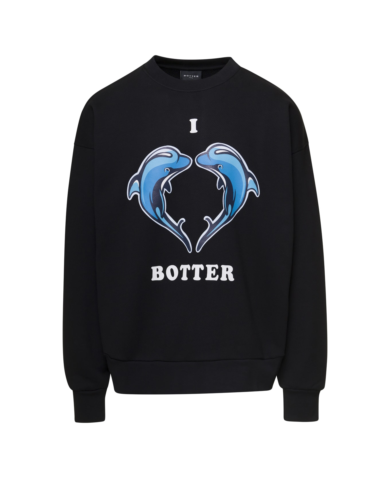 Botter 'i Love Botter - Dolphins' Black Crewneck Sweatshirt In Organic Cotton Man Botter - Black