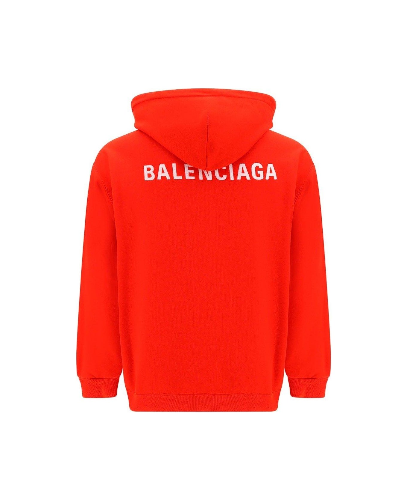 Balenciaga Logo Printed Drawstring Hoodie - RED フリース