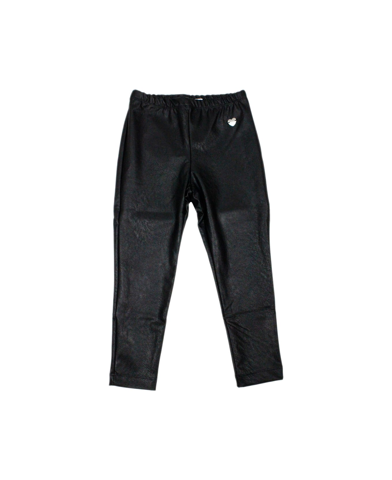 Monnalisa Leggings Trousers In Super Stretch Eco-leather With Applied Metal Heart - Black ボトムス